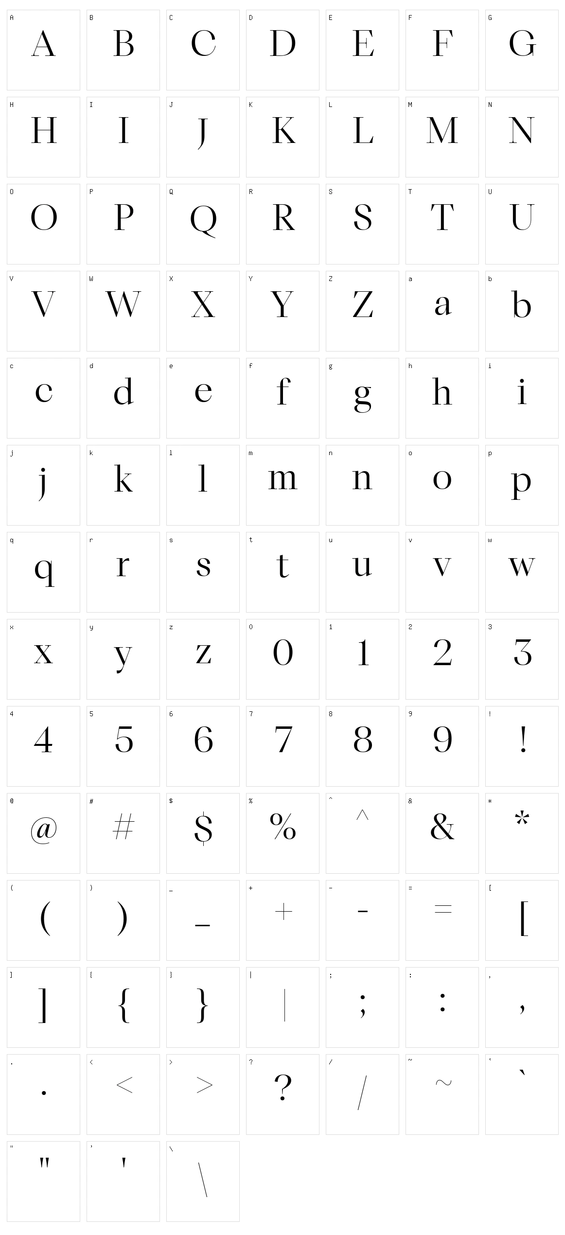 TT Livret Display Character Set