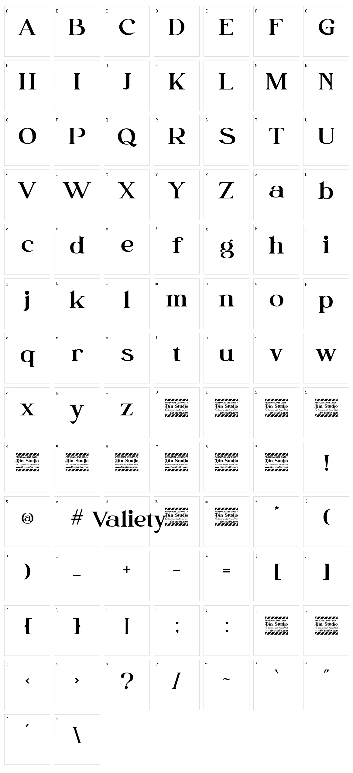 Valiety Character Set
