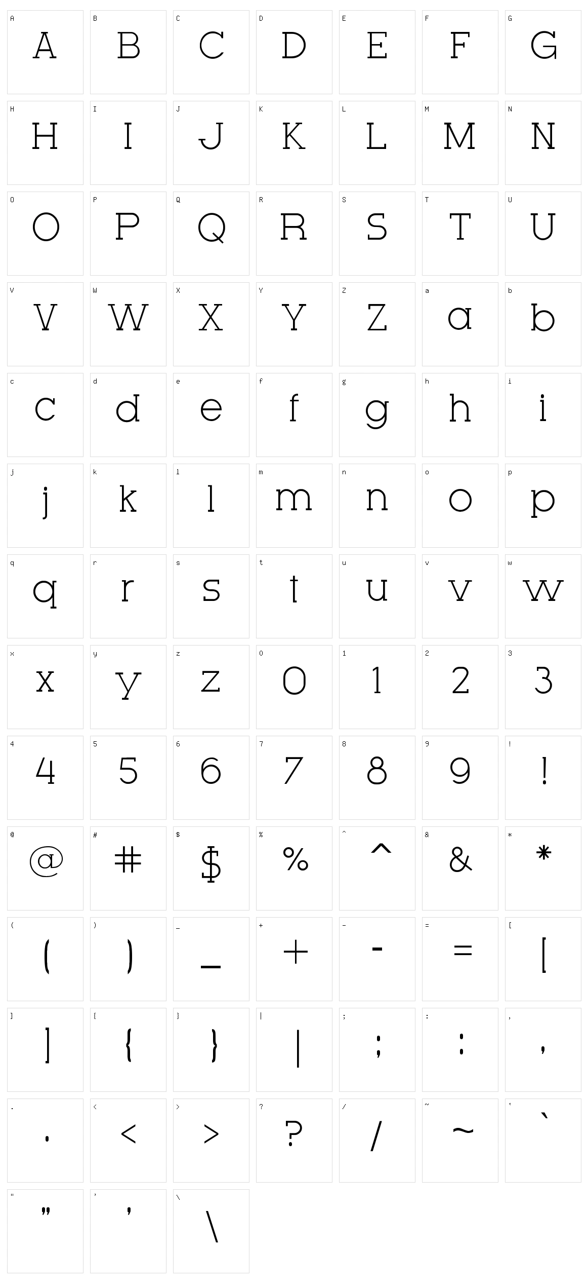 Very Fine Serif Character Set