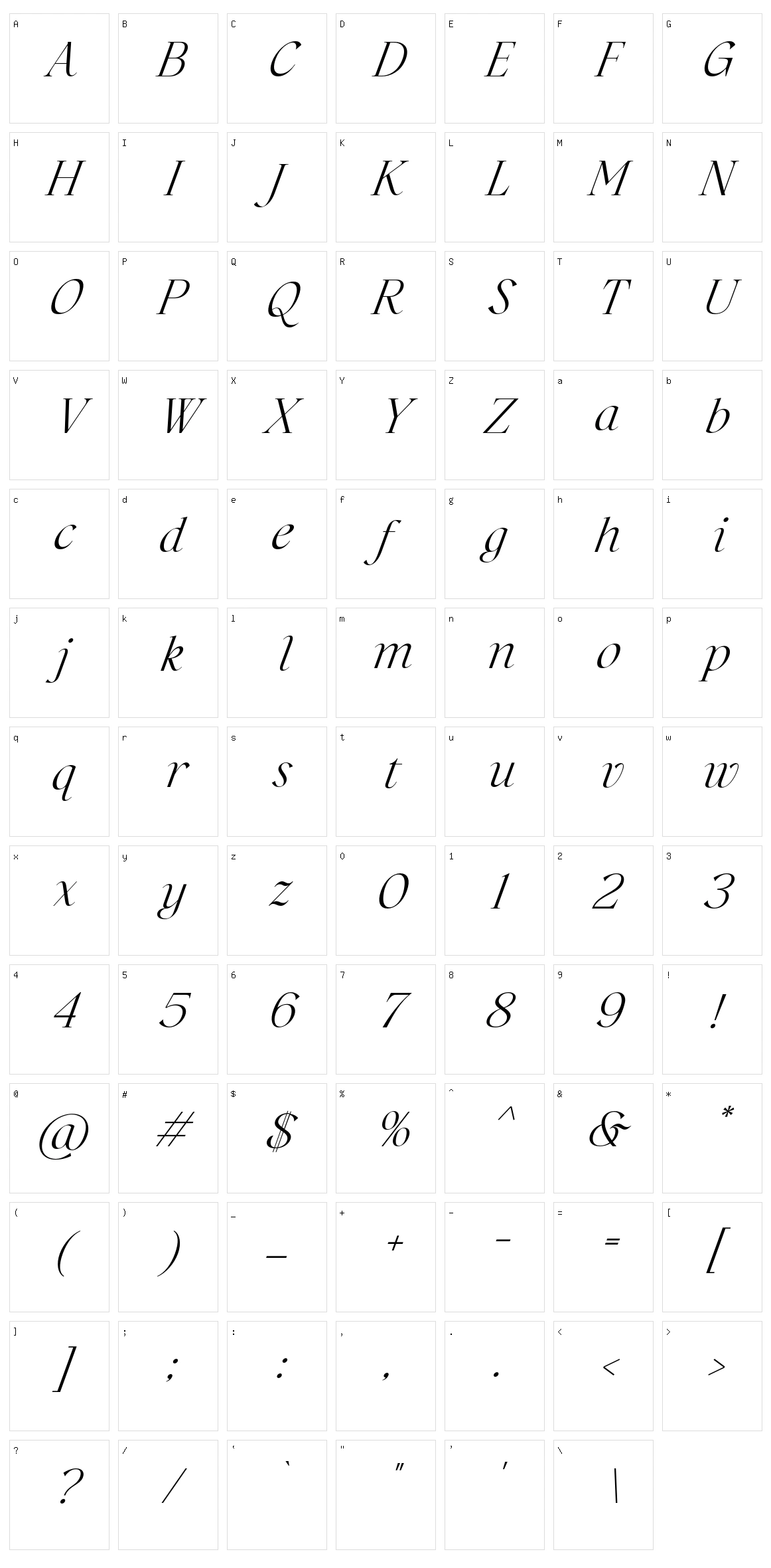 Westbourne Serif Character Set