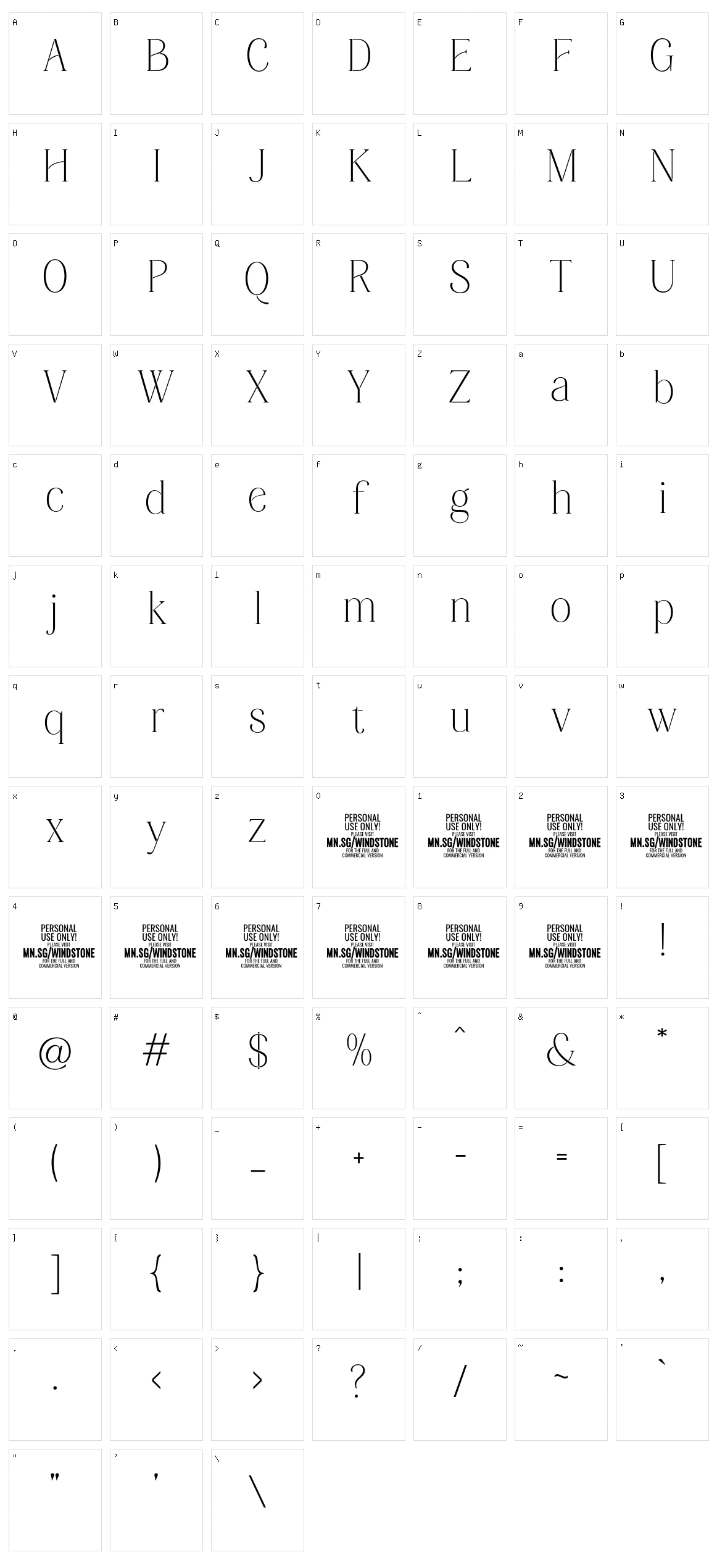 Windstone Serif Character Set