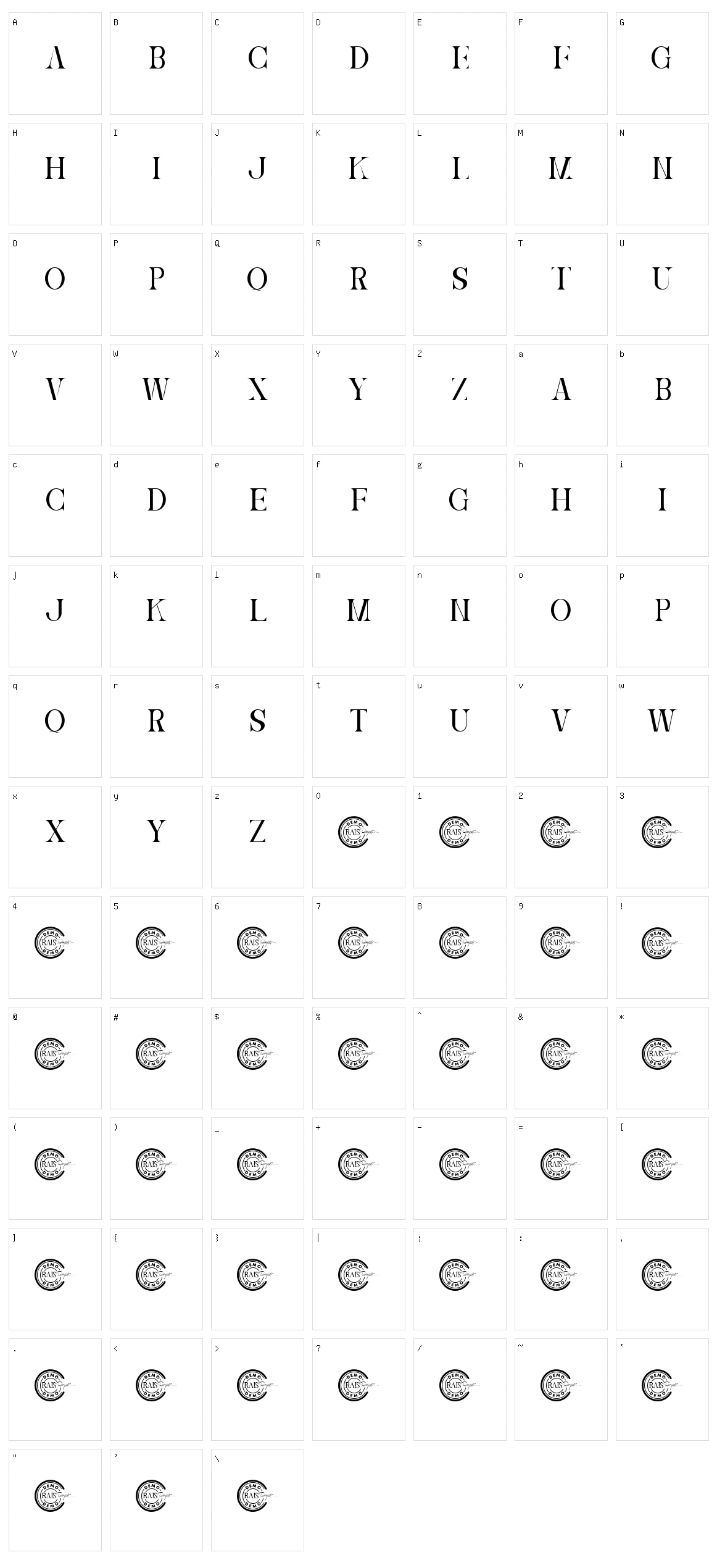 Zarla Character Set