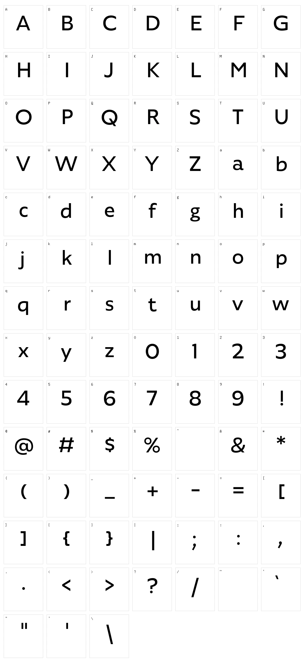 Agile Sans Character Set