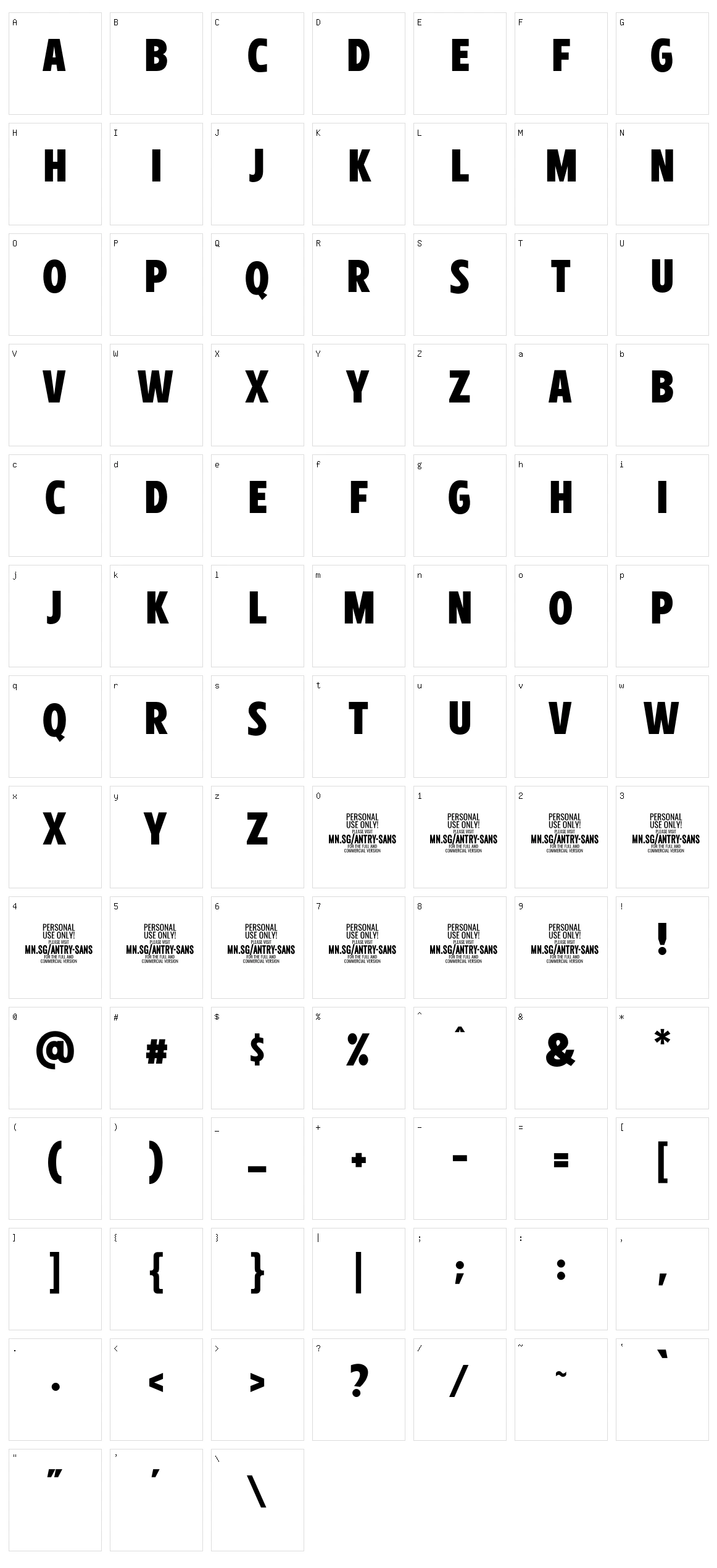 Antry Sans Character Set