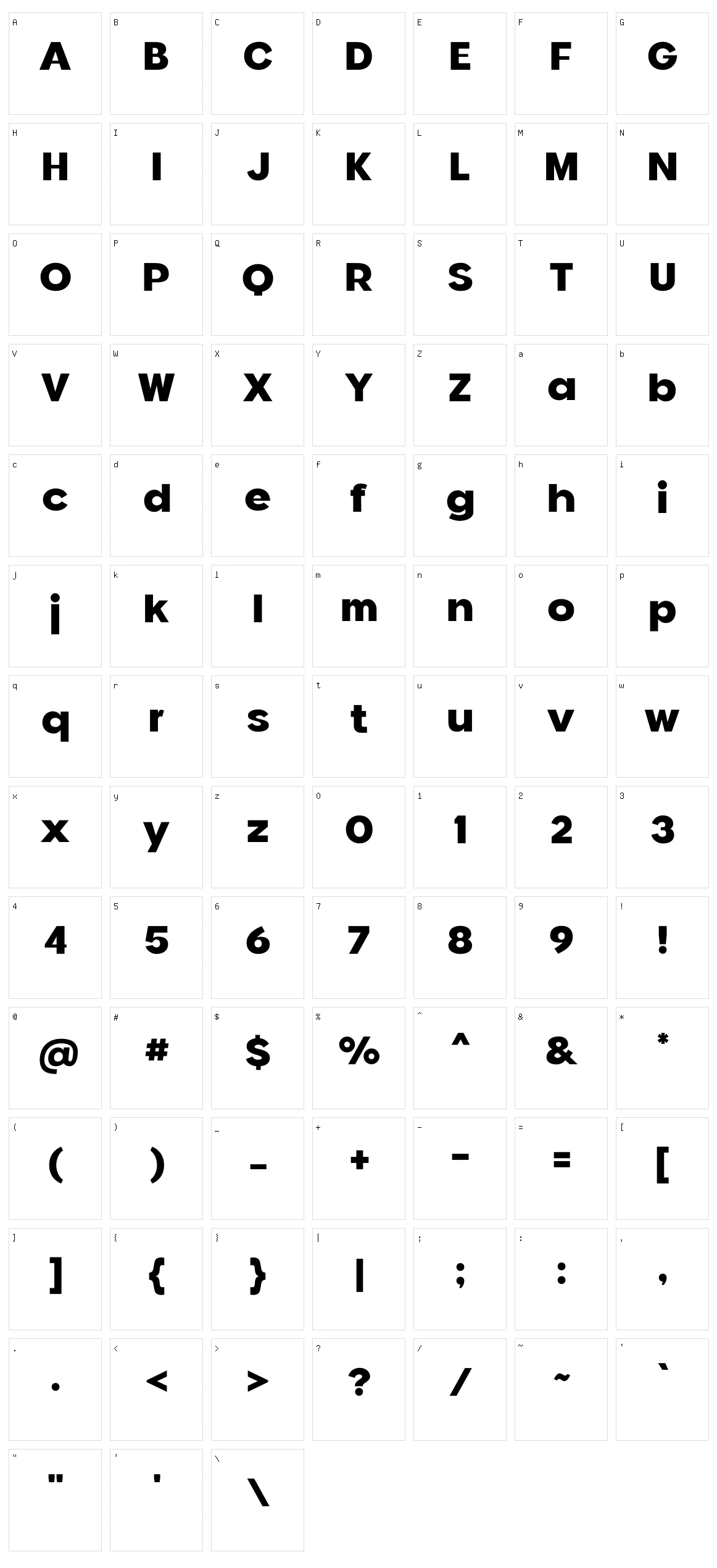 Arcens Display Character Set