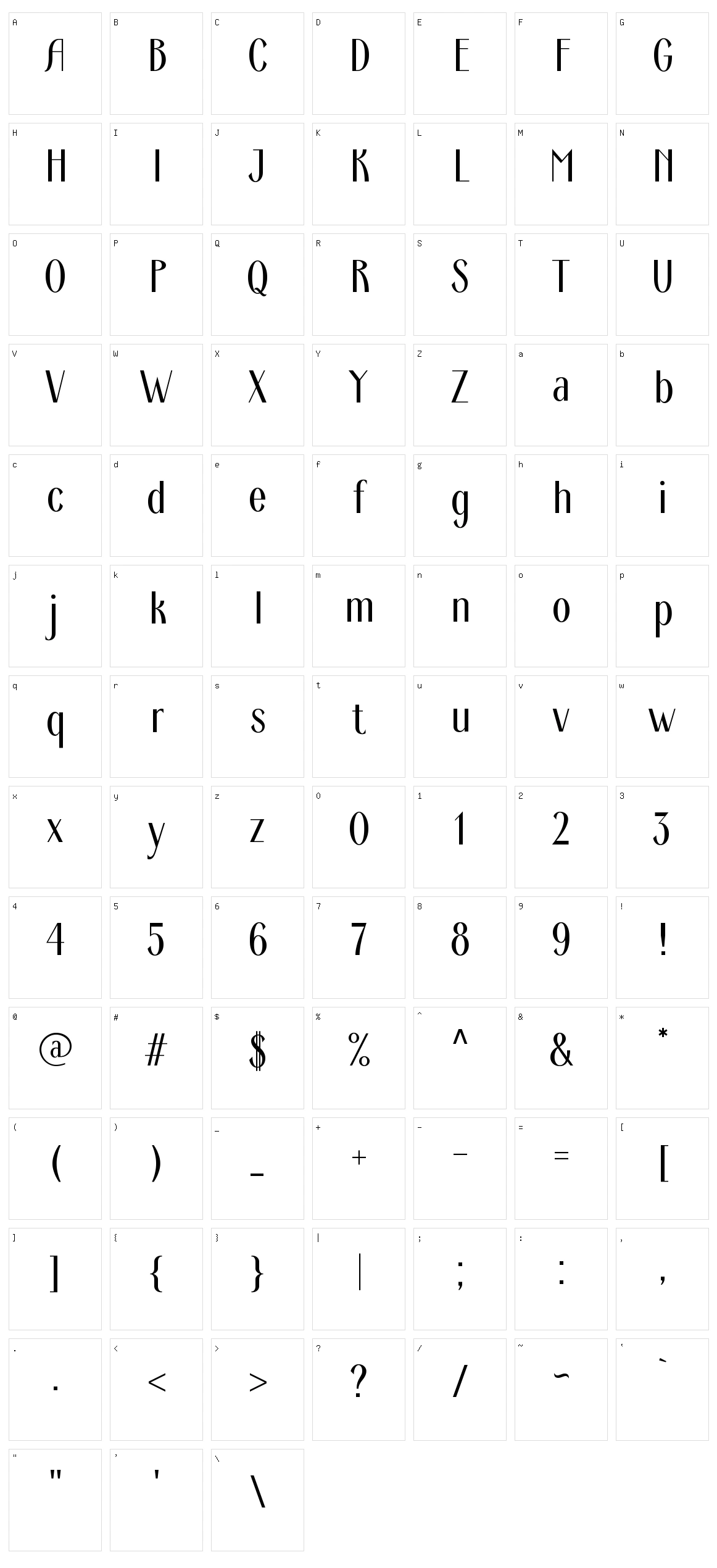 Ardeco Character Set