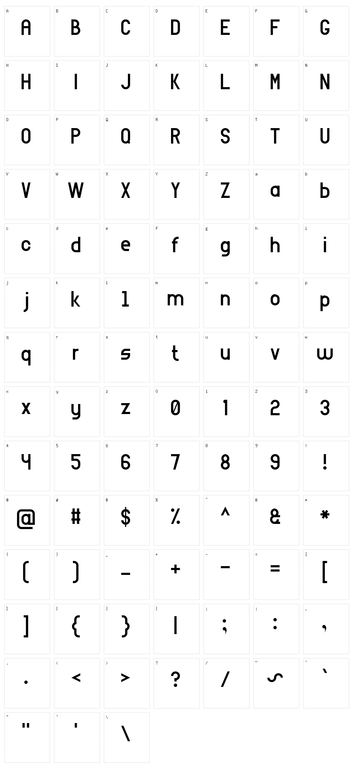 Arial Narrow 7 Character Set