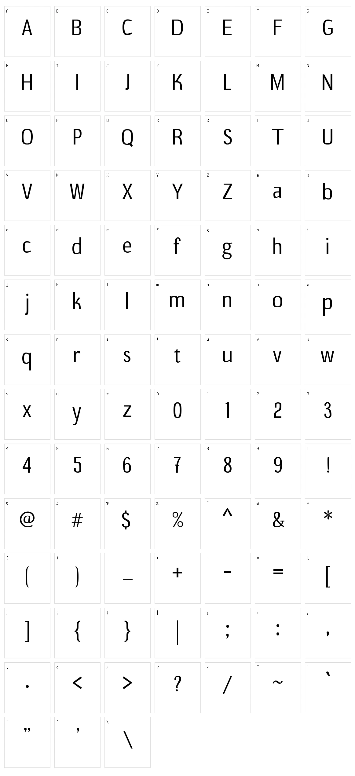B20 Sans Character Set
