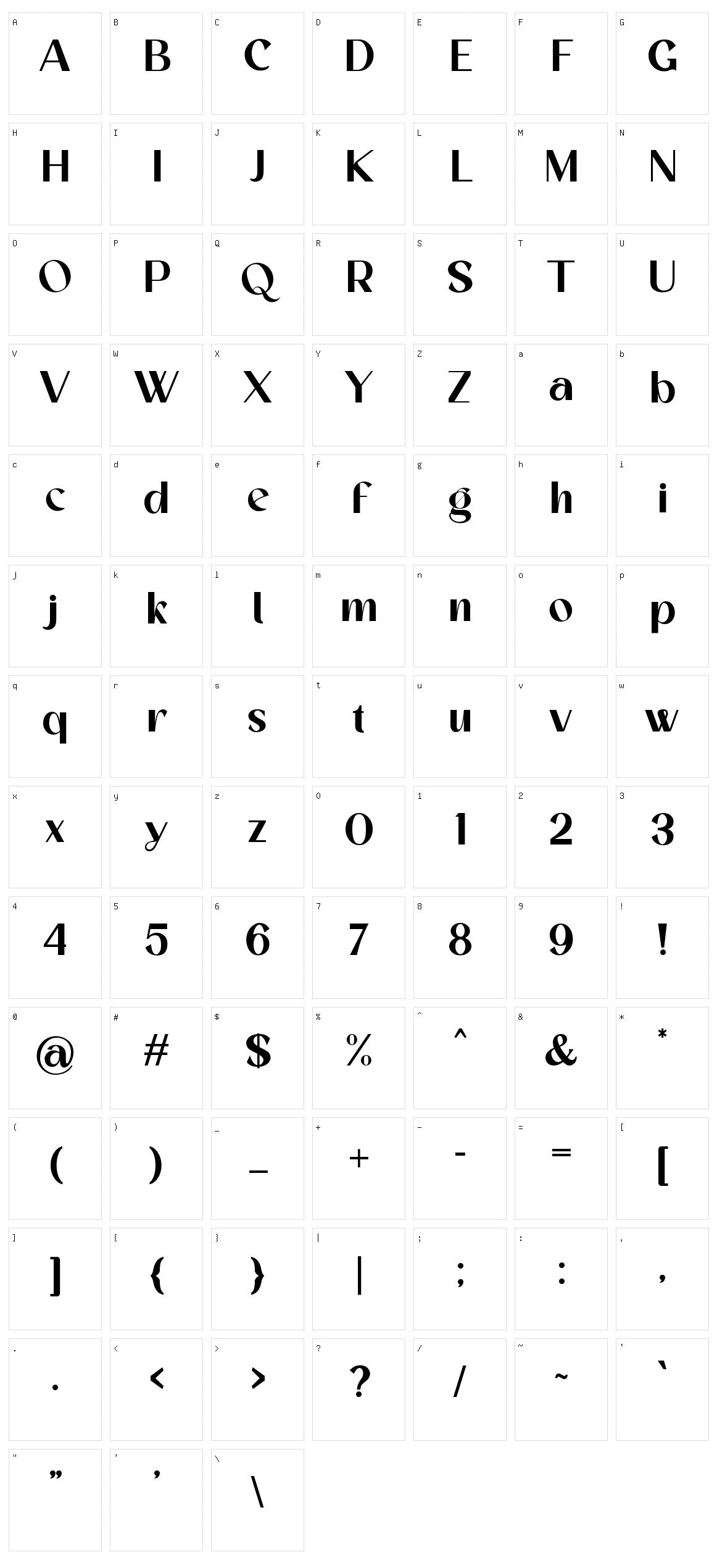 Bestigia Character Set
