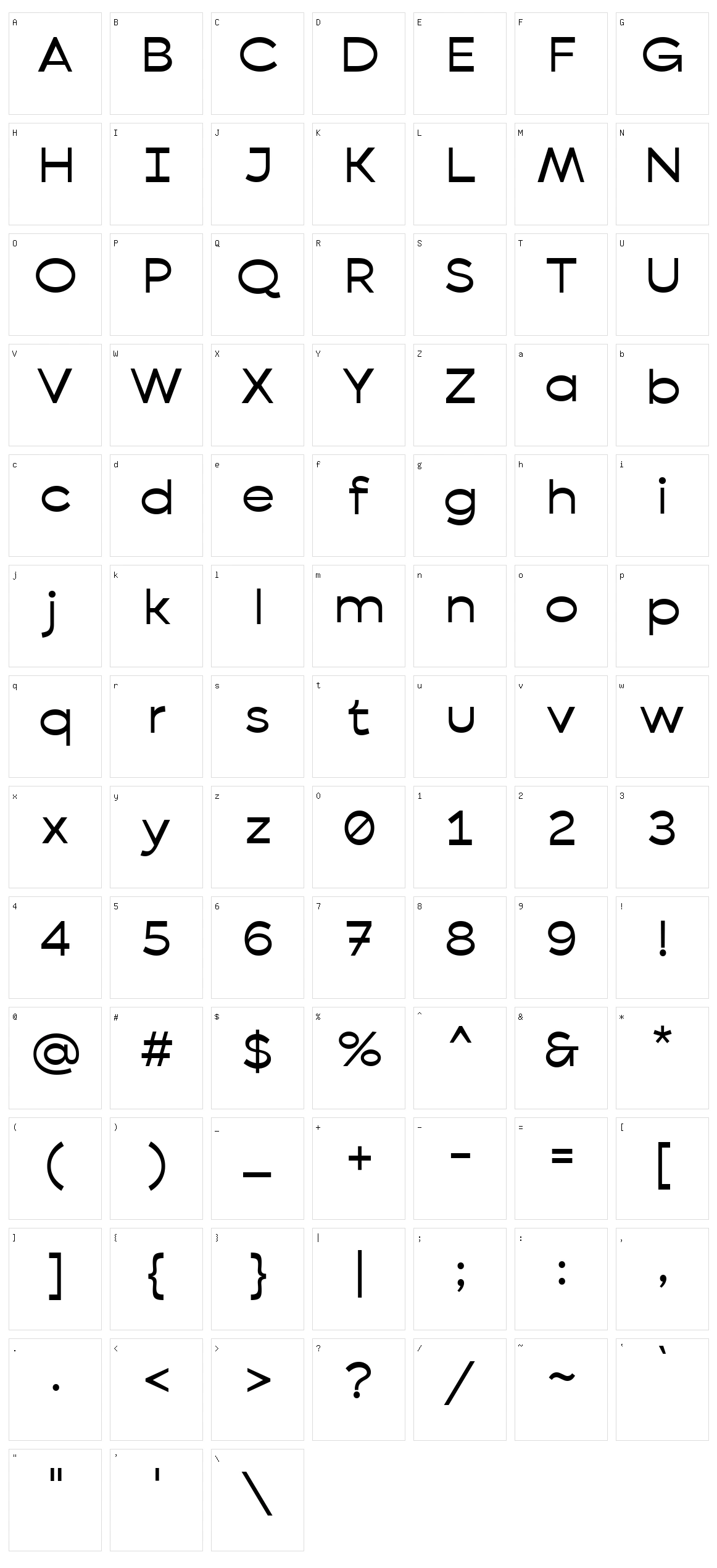 B?zier Sans Character Set
