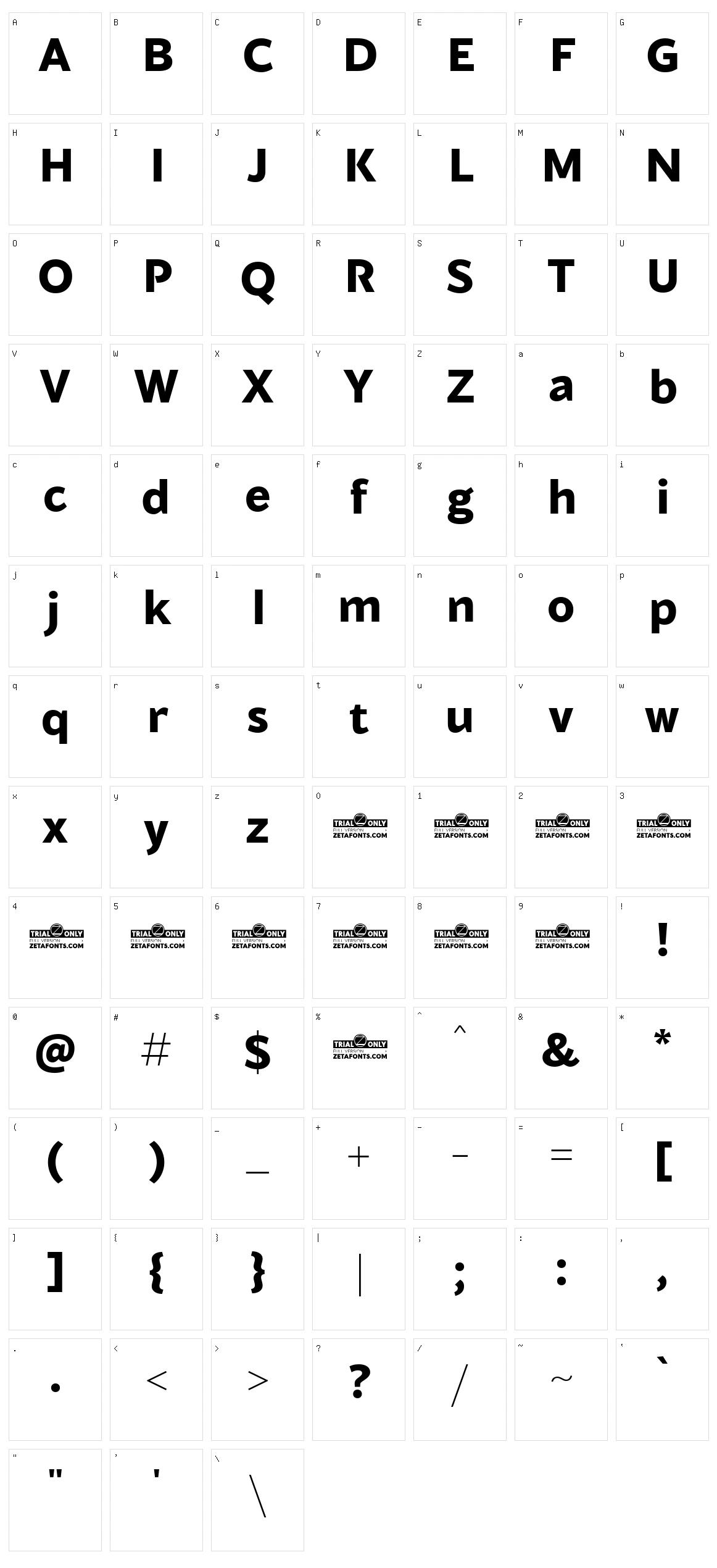 Blacker Sans Extralight Character Set