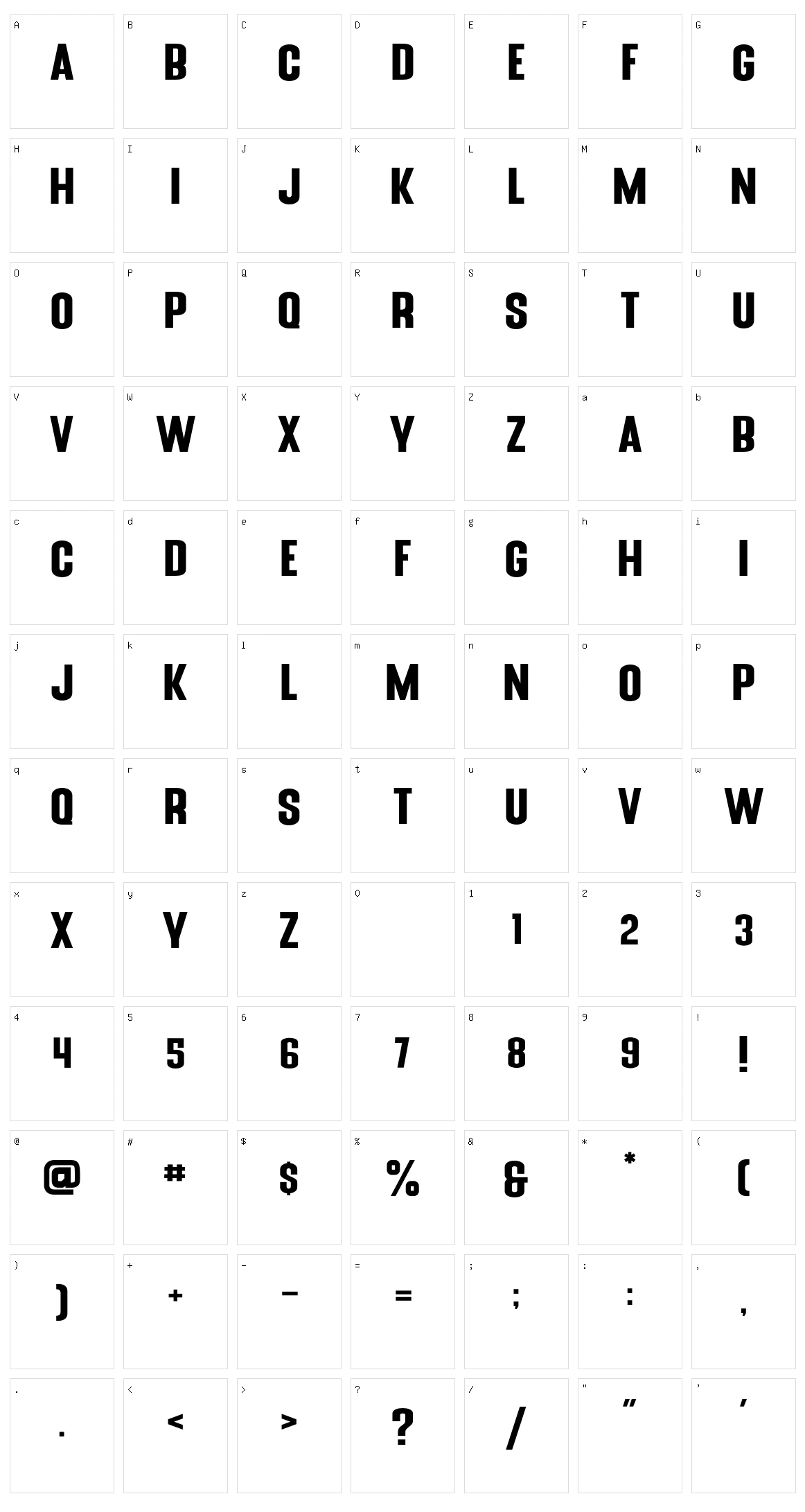 Blue Fonte Sans Character Set