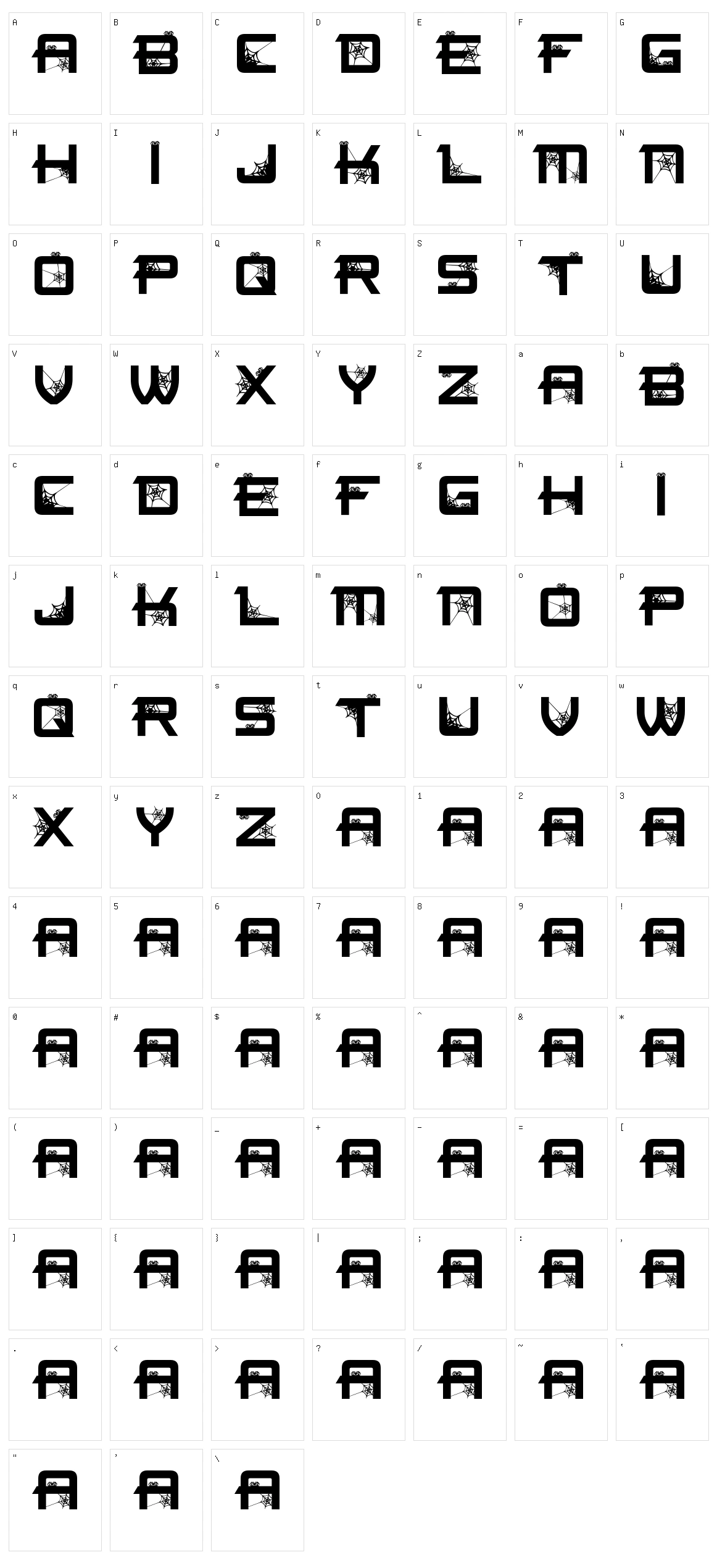 Spider Font Character Set