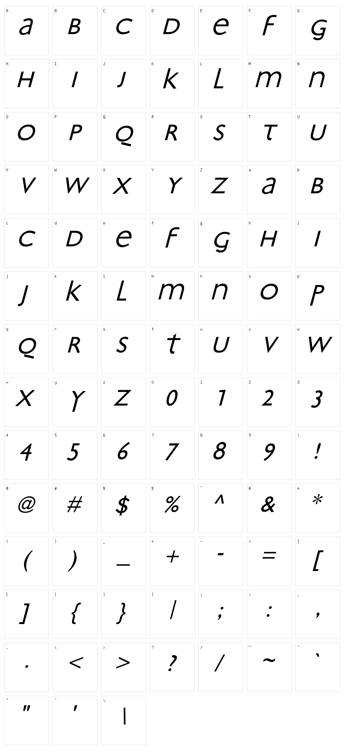 Bradbury Oblique Character Set