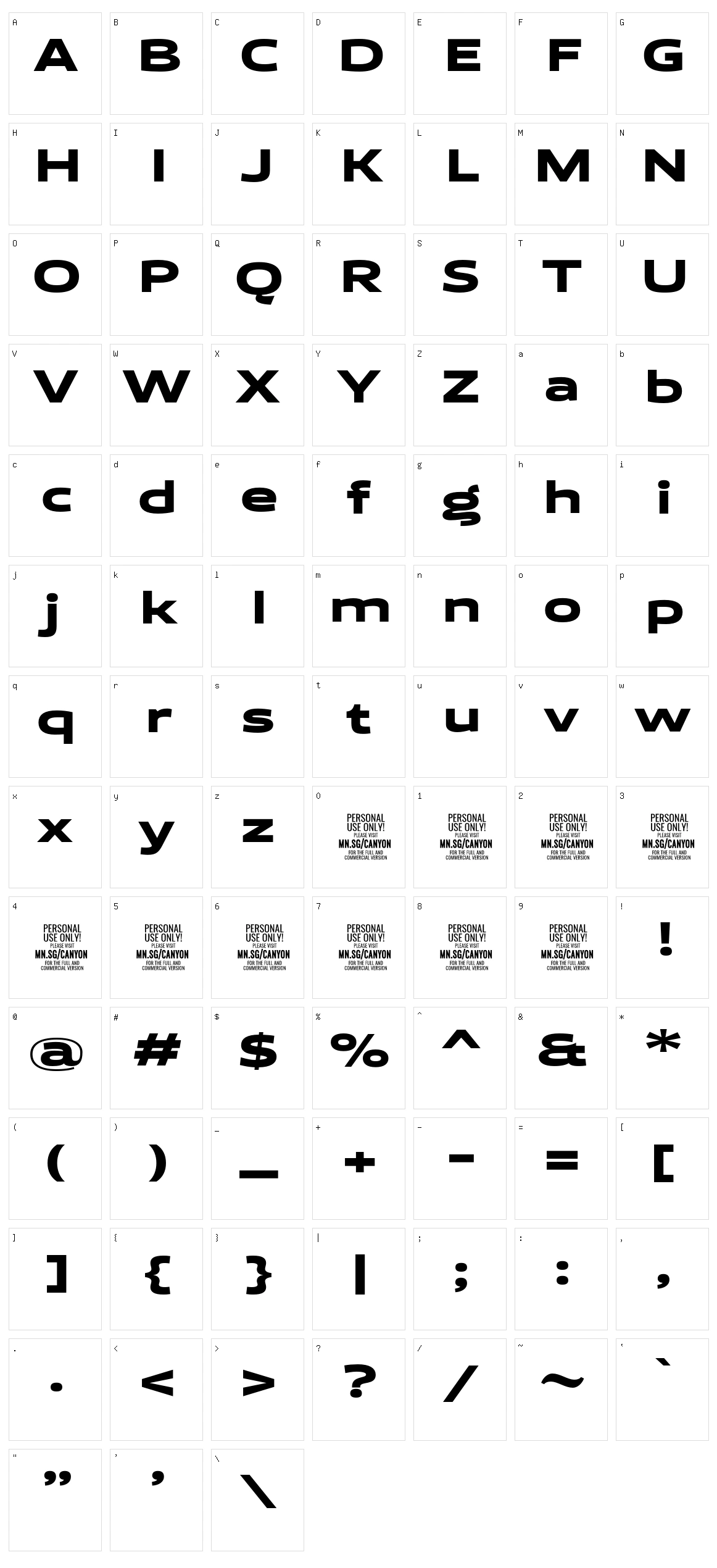 Canyon Character Set