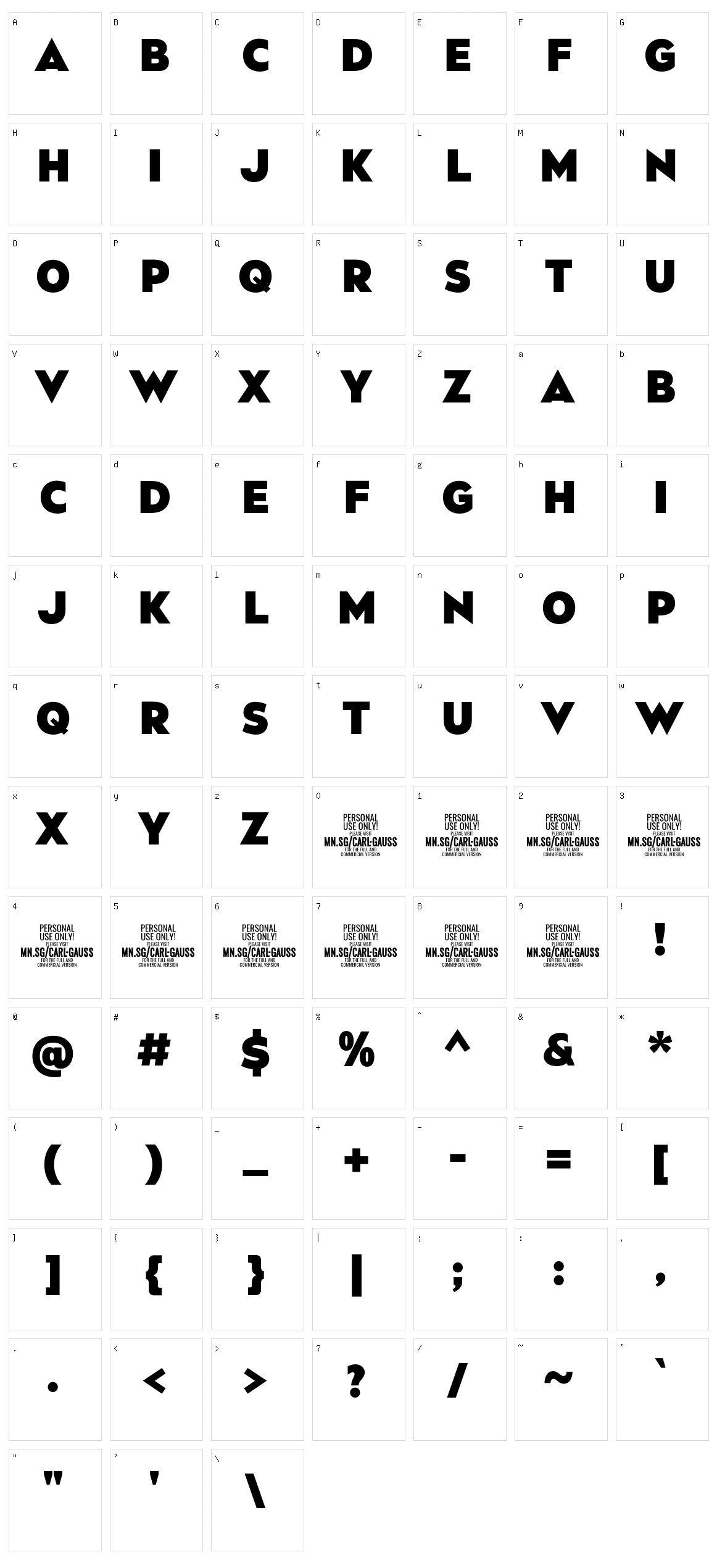 Carl Gauss Character Set