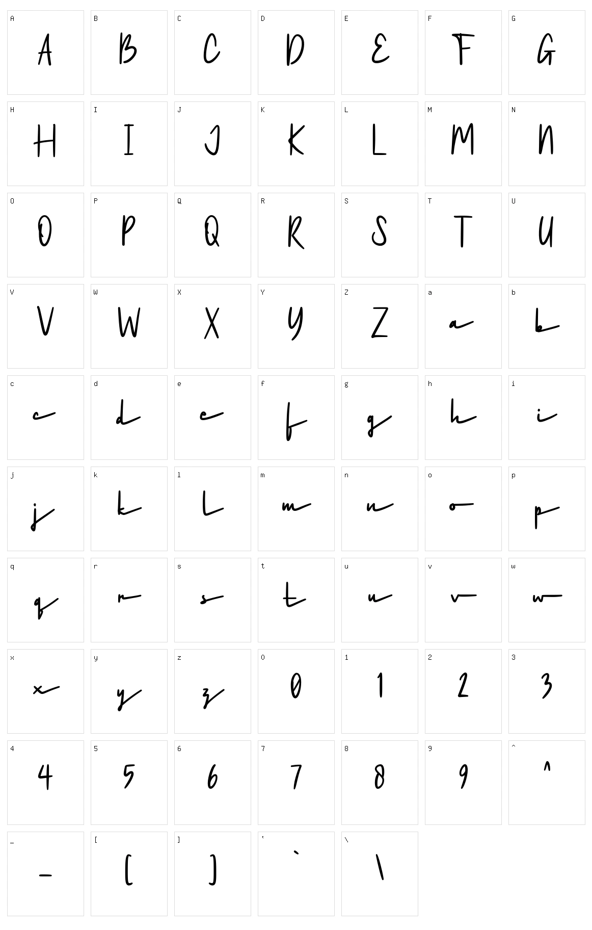 Choco Romance San Serif Character Set