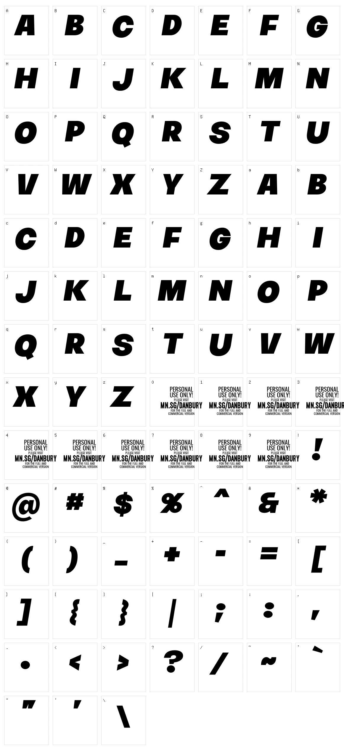 Danbury Caps Character Set