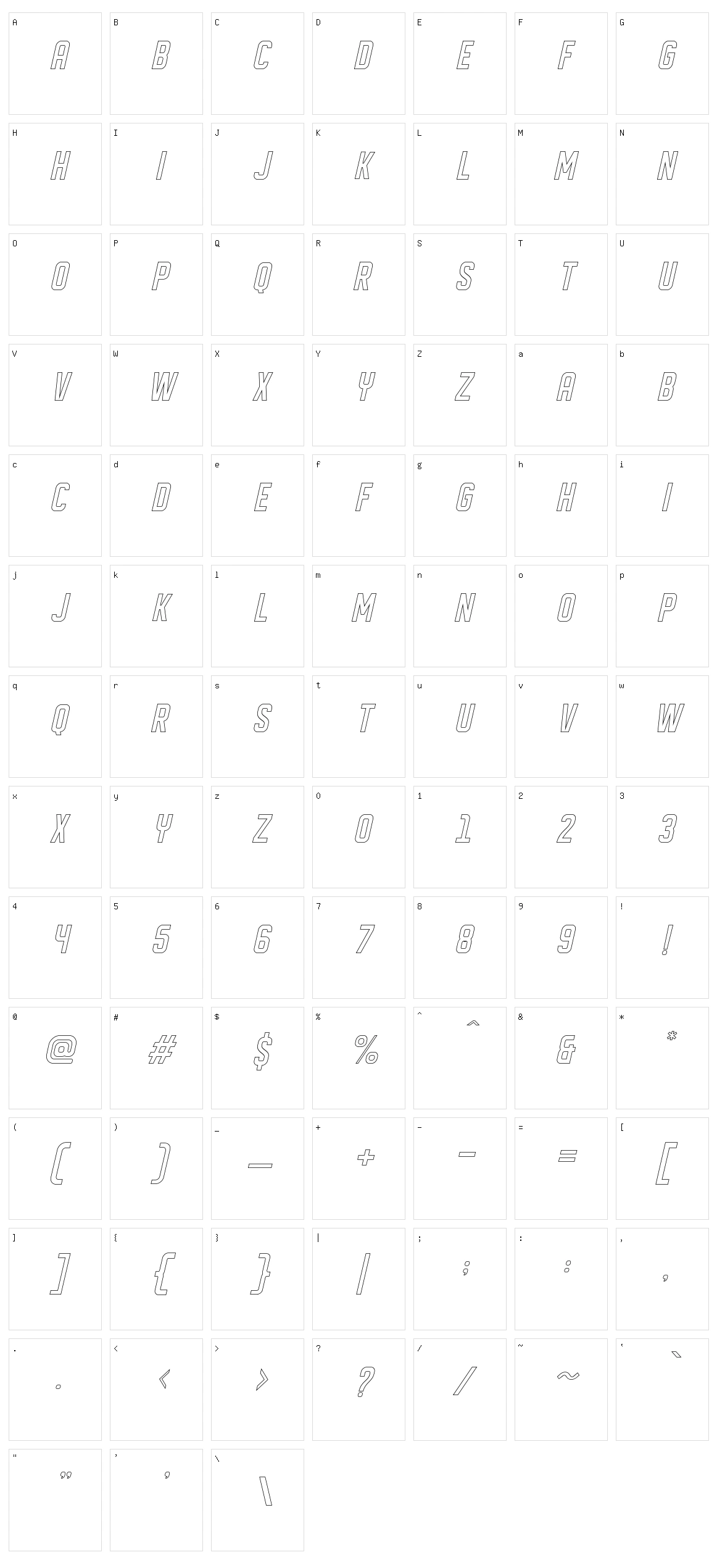 Displayed Character Set