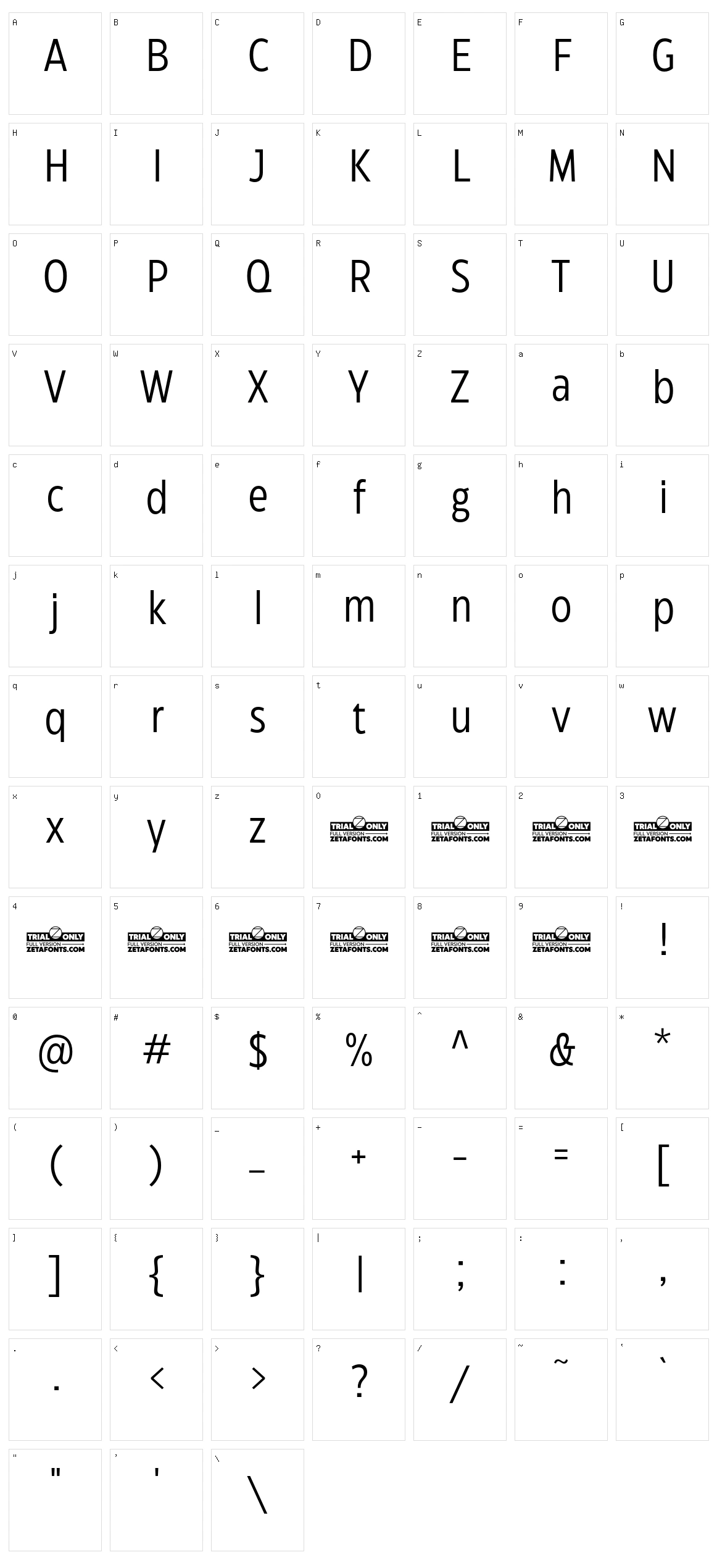 Eastman Condensed Character Set