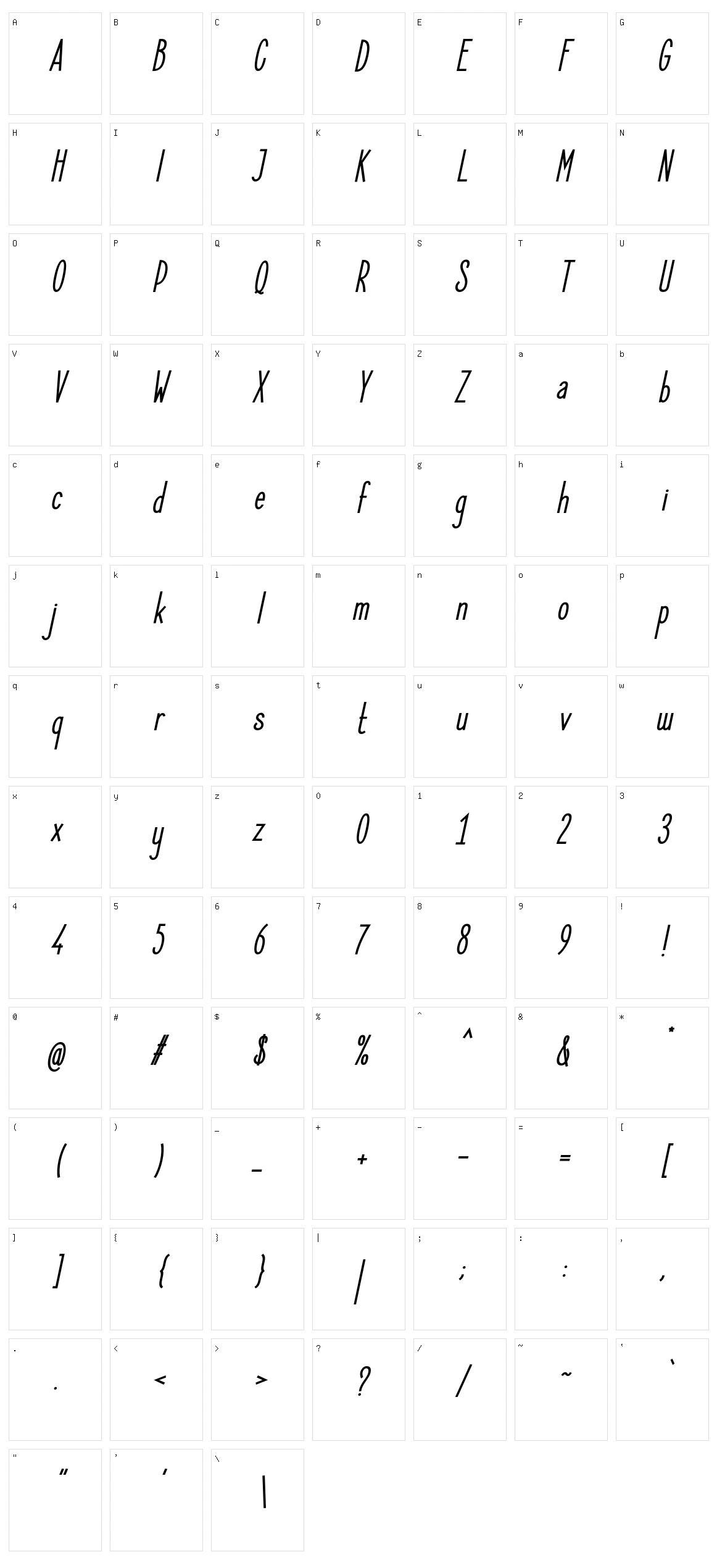 Elegant Sans Character Set