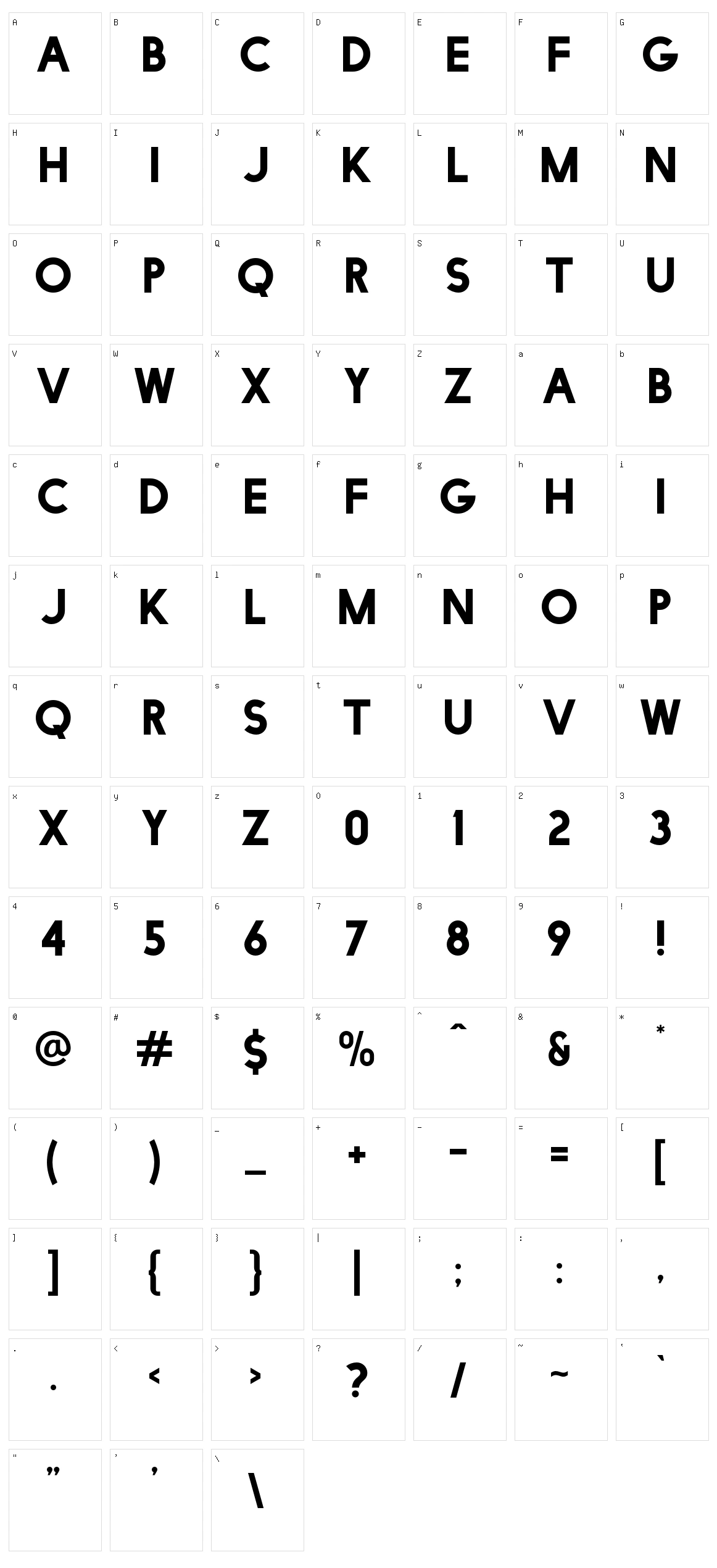 Facile Sans Character Set