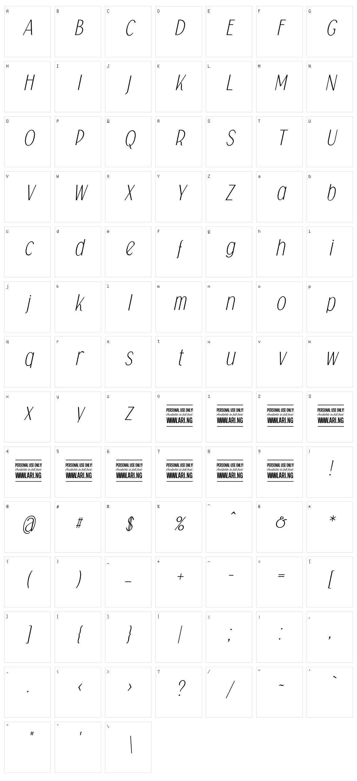 Falkin Sans Character Set