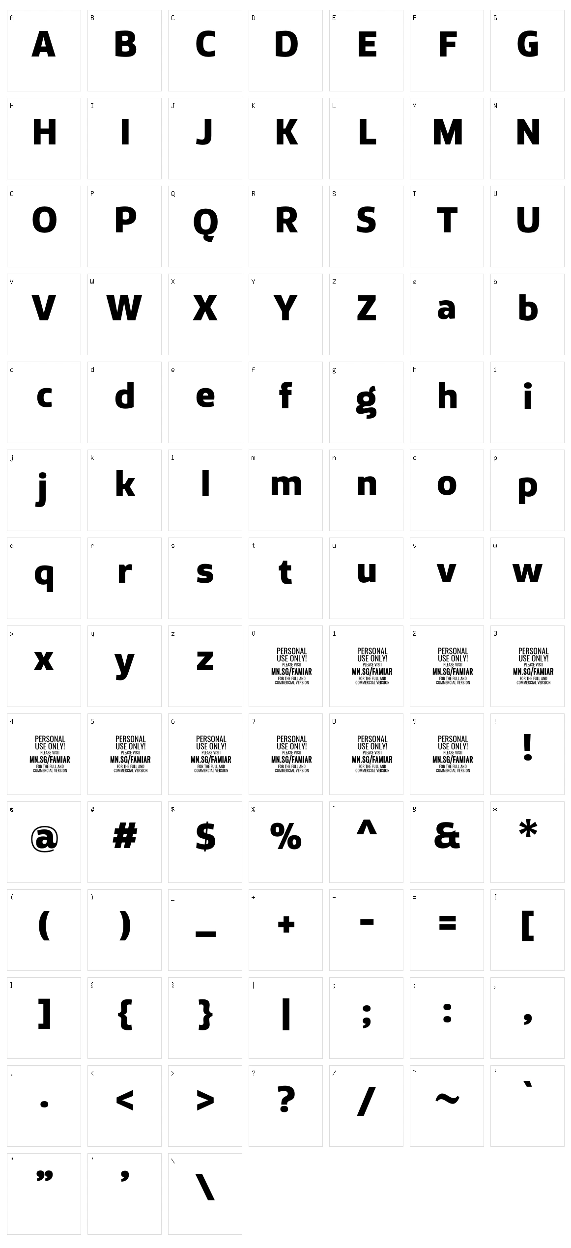 Famiar Character Set