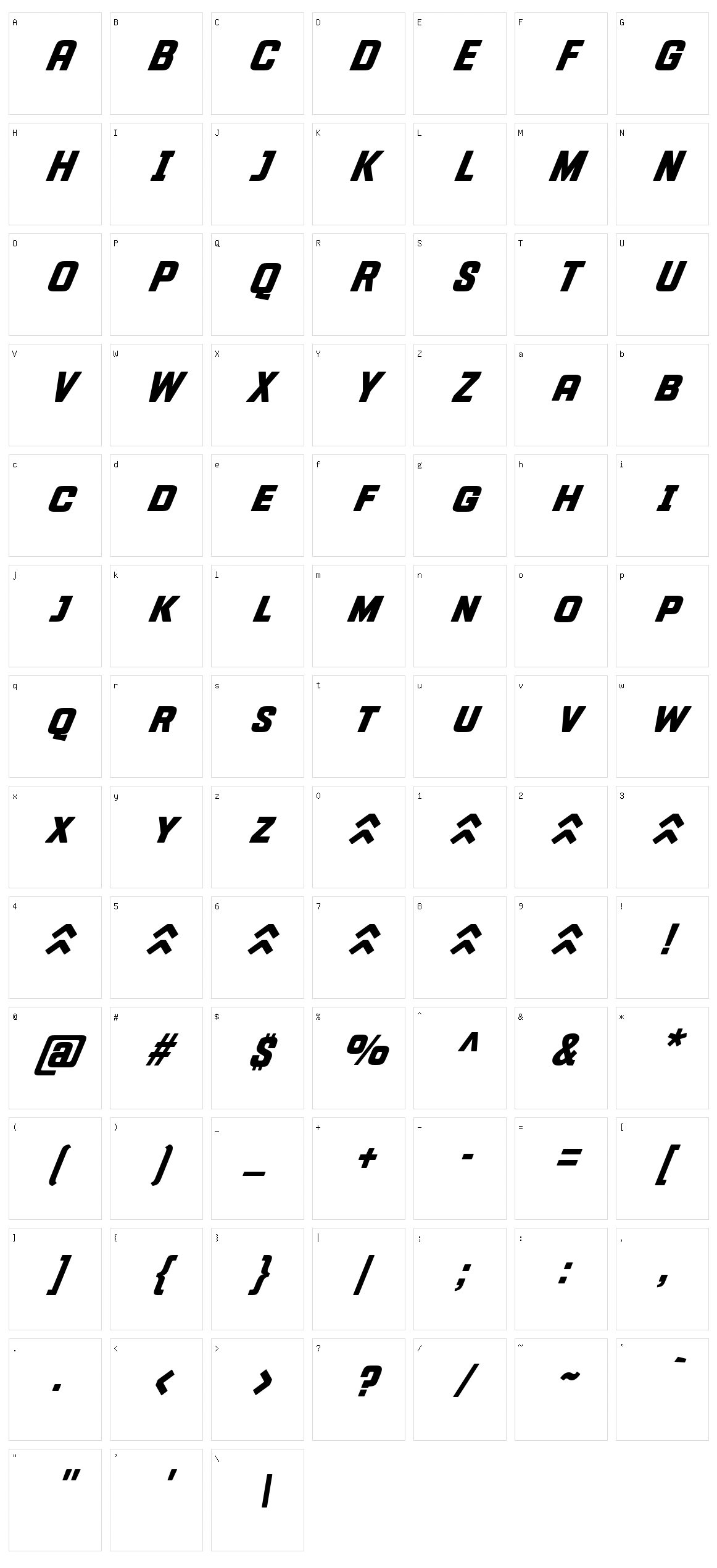 Fastup SC Character Set