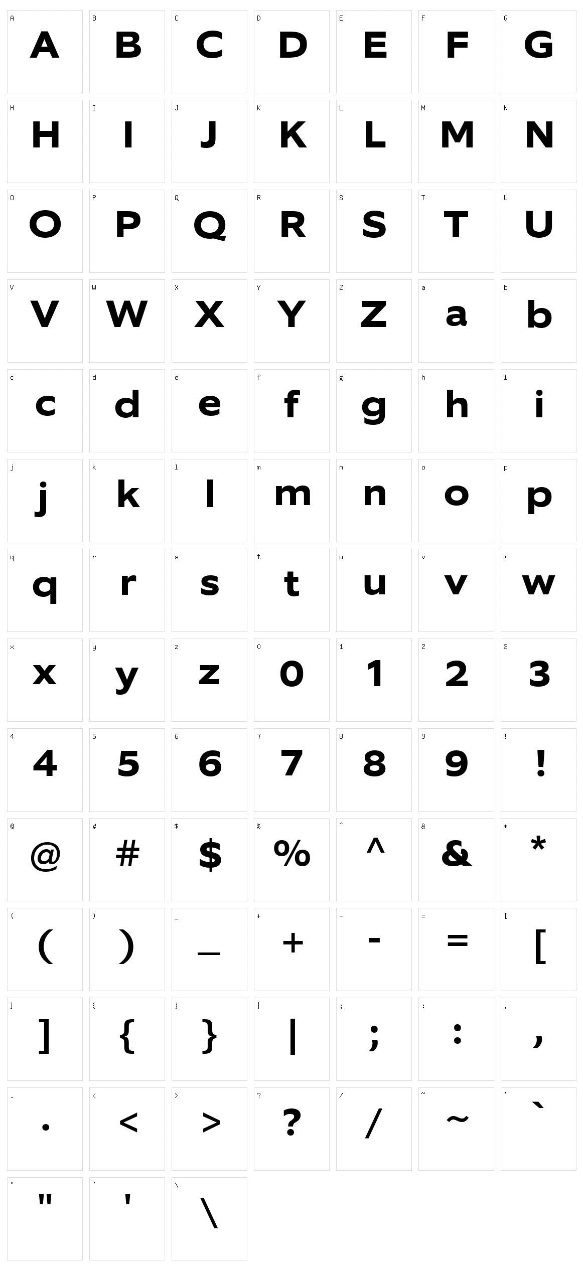 Fraset Display Character Set