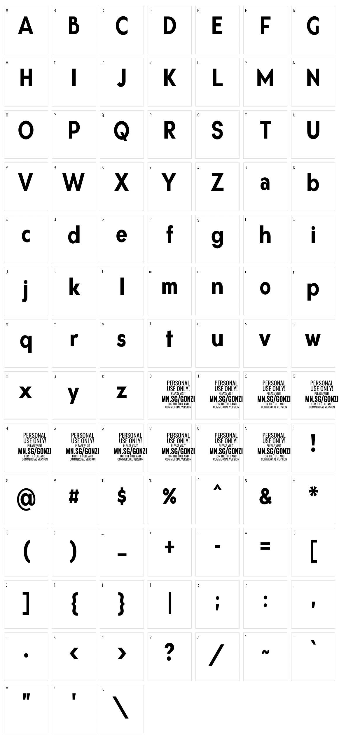 Gonzi Condensed Character Set