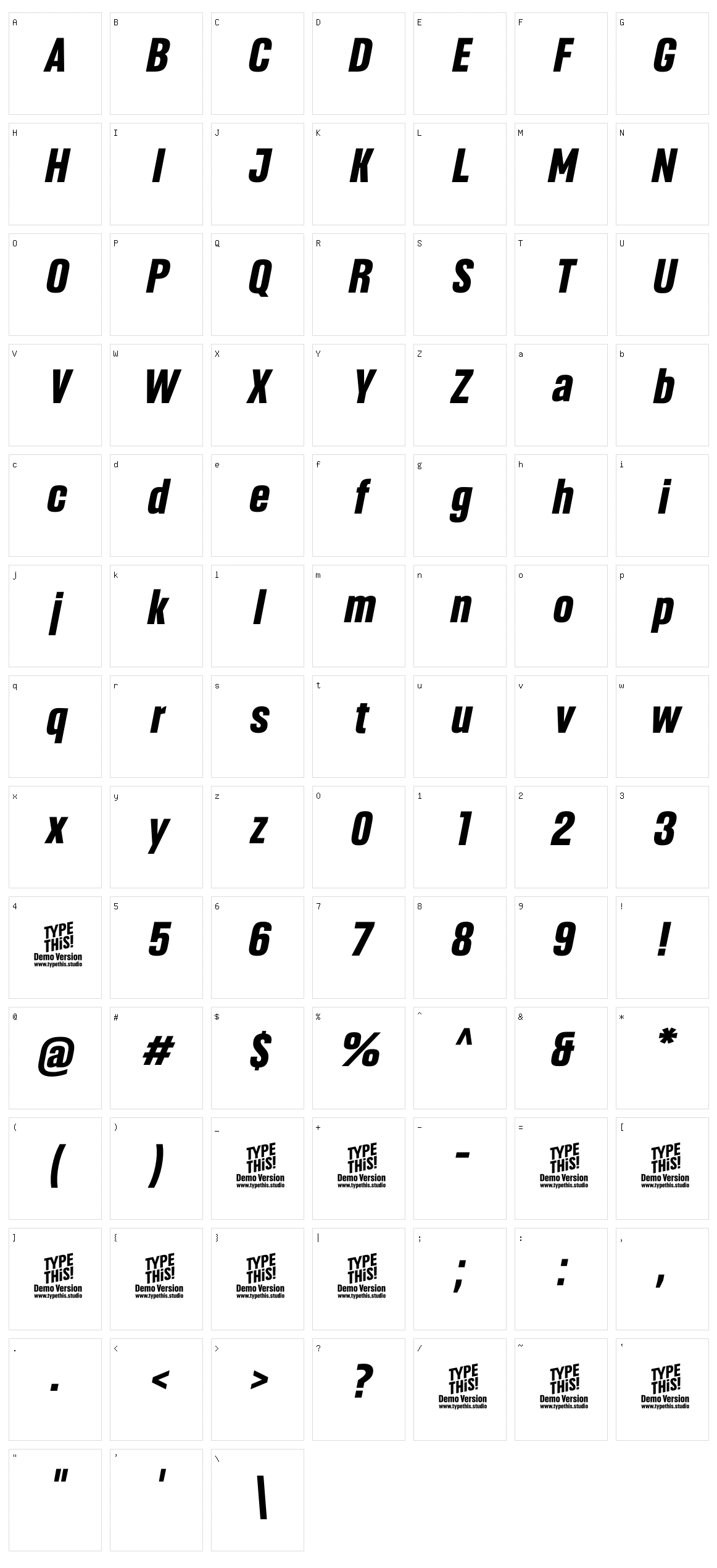 Headlines Character Set
