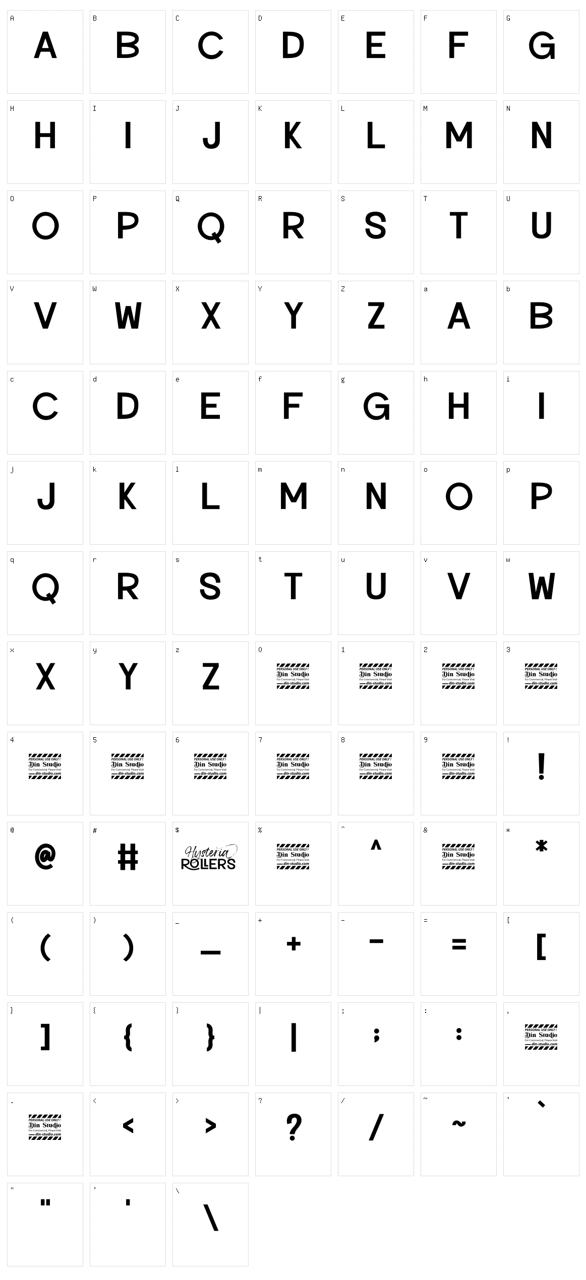 Hysteria Rollers Sans Serif Character Set