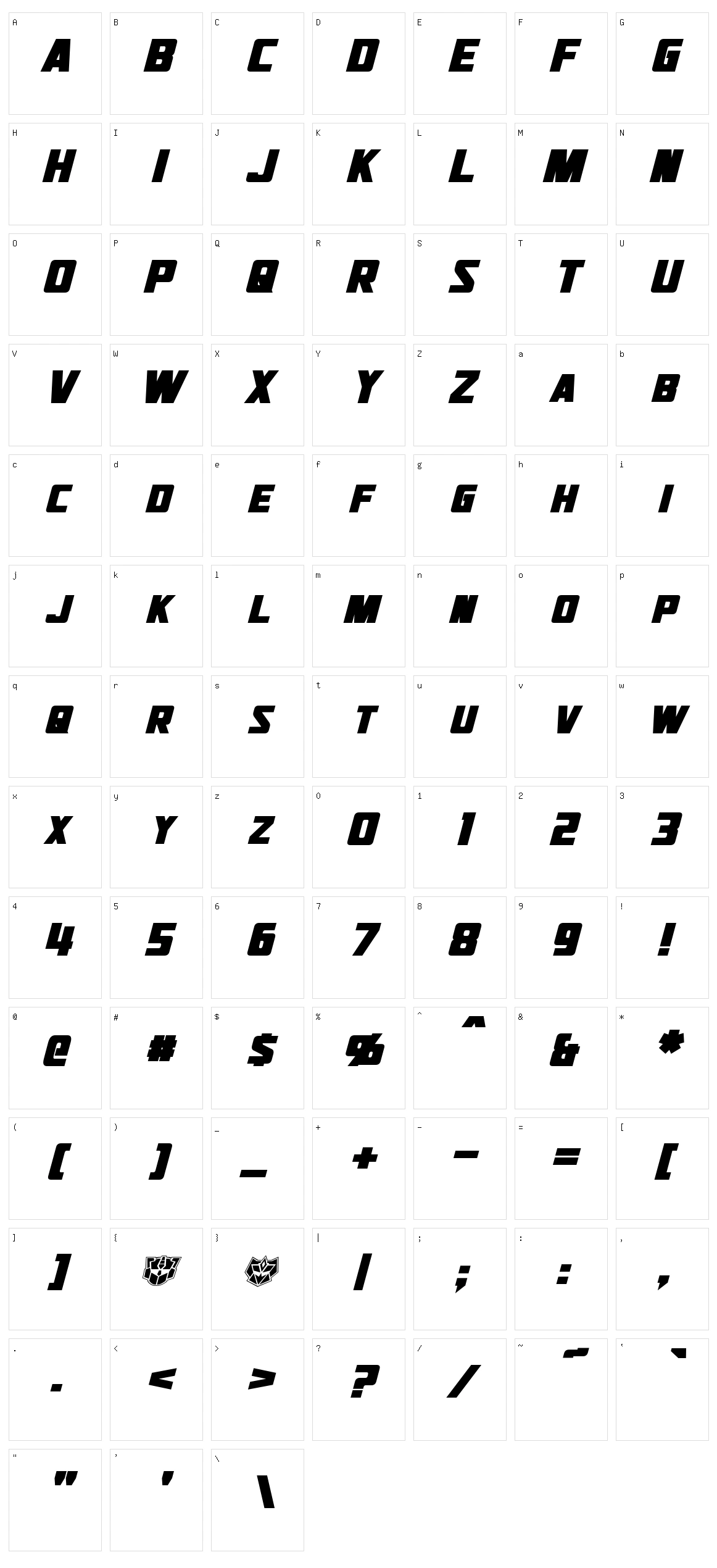 Jhiaxus Character Set