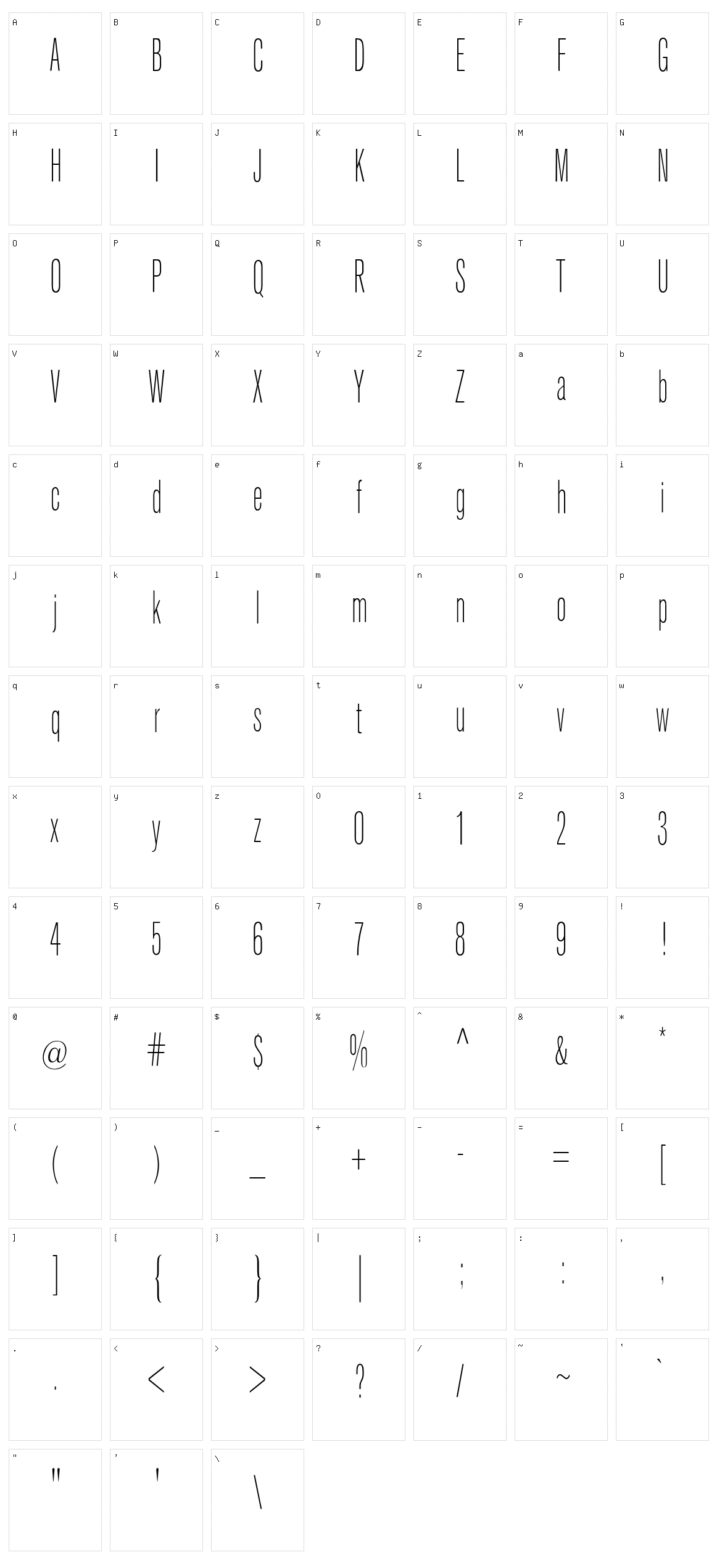 Keytin Light Character Set