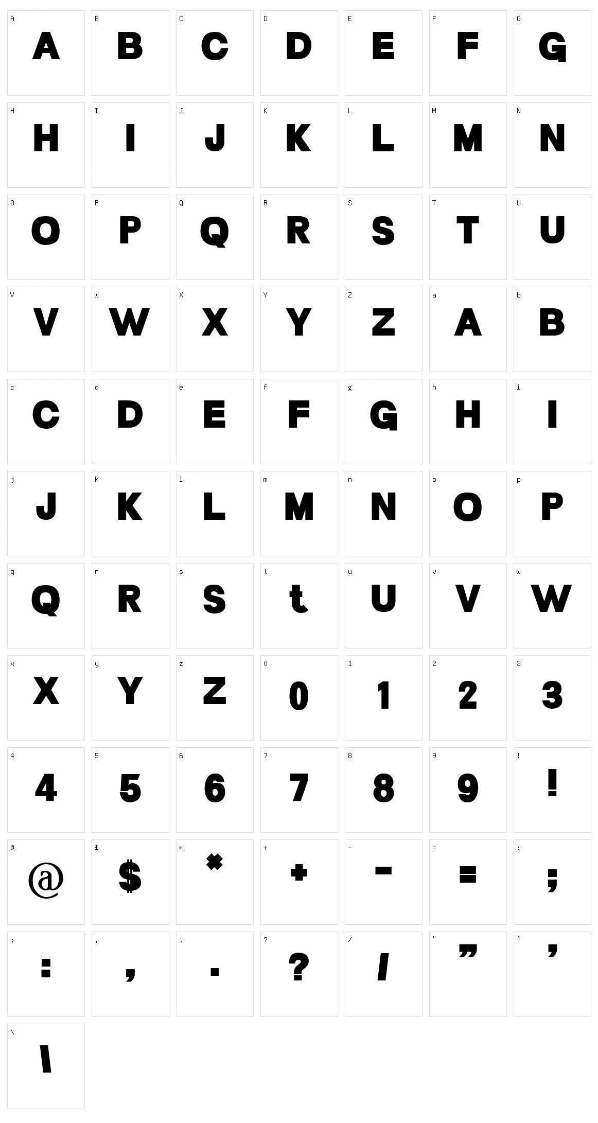 LCt50 Character Set