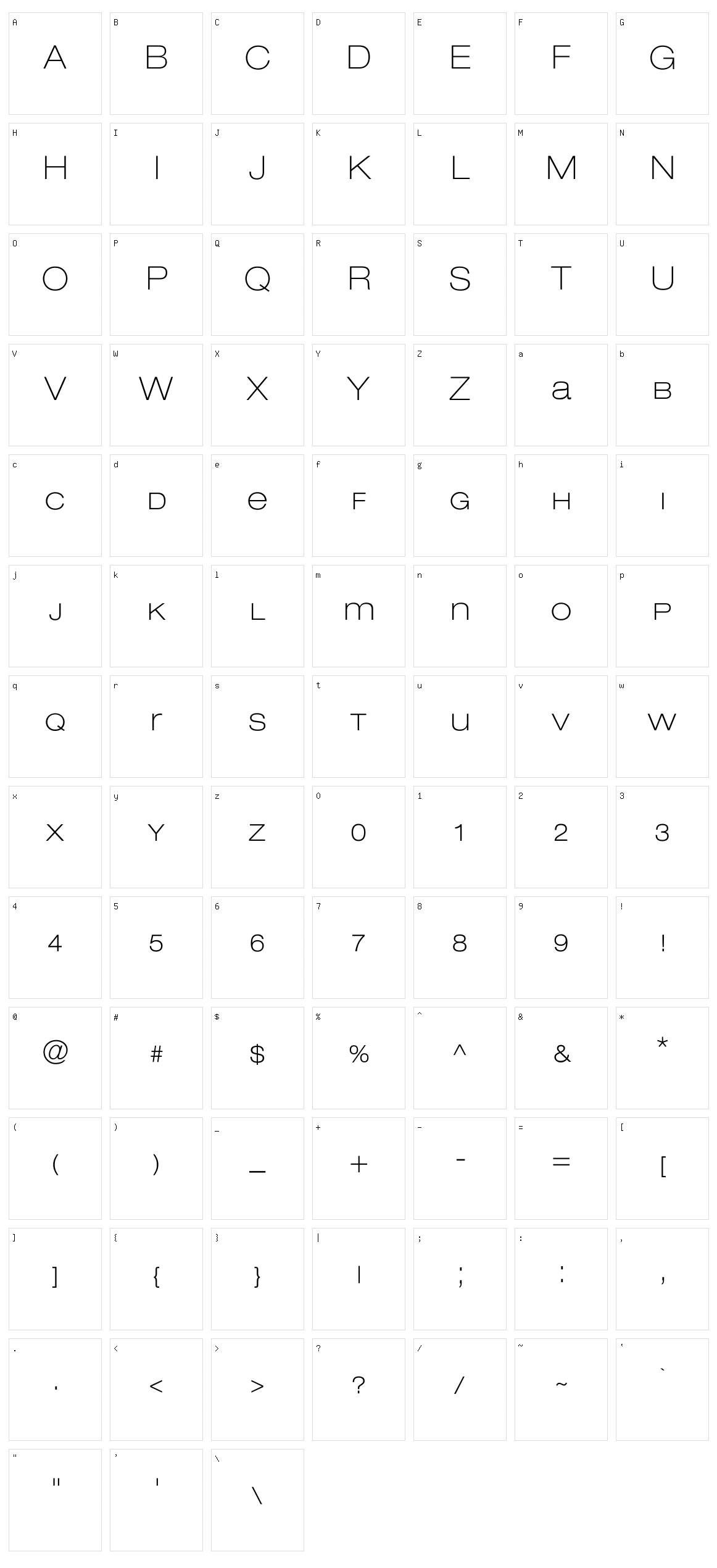 Lowvetica Character Set