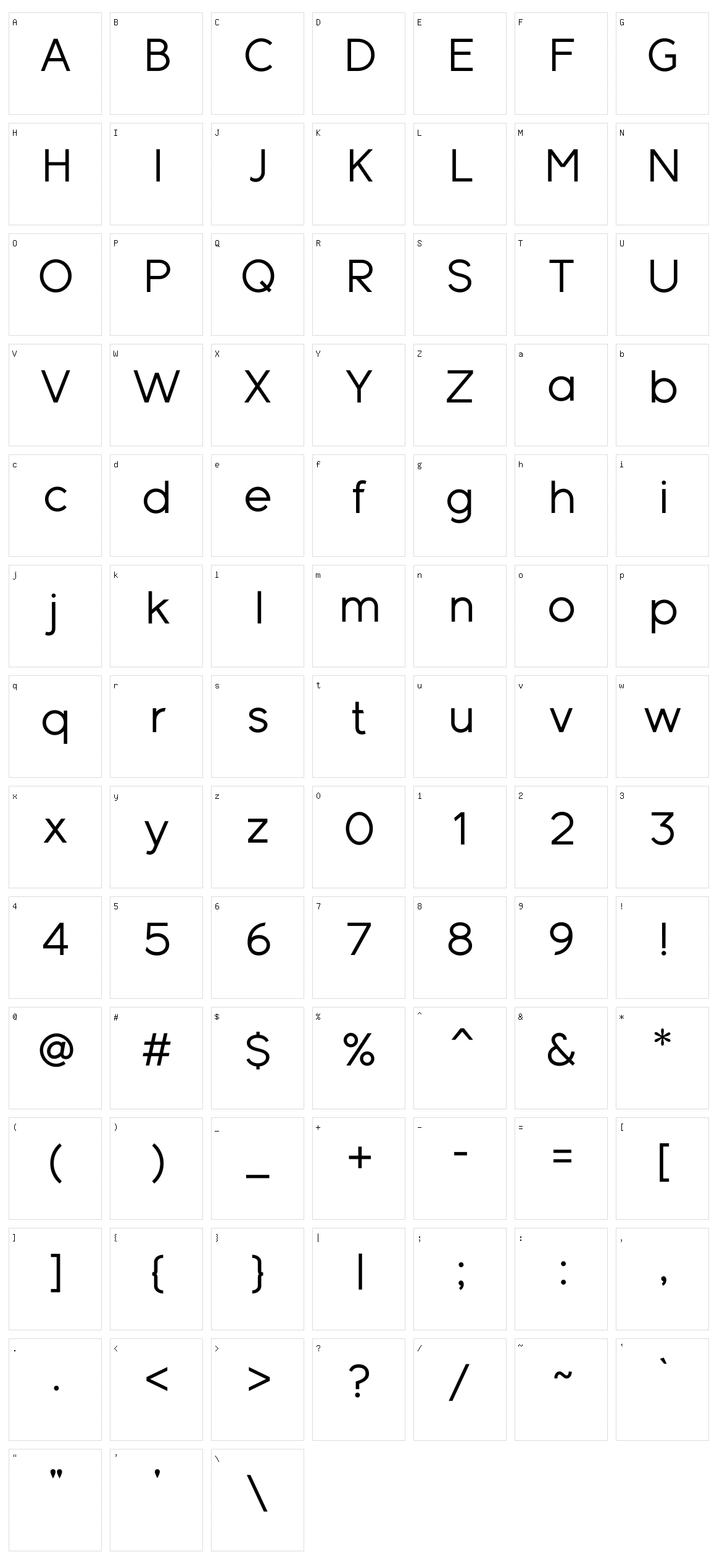 Meticula Character Set