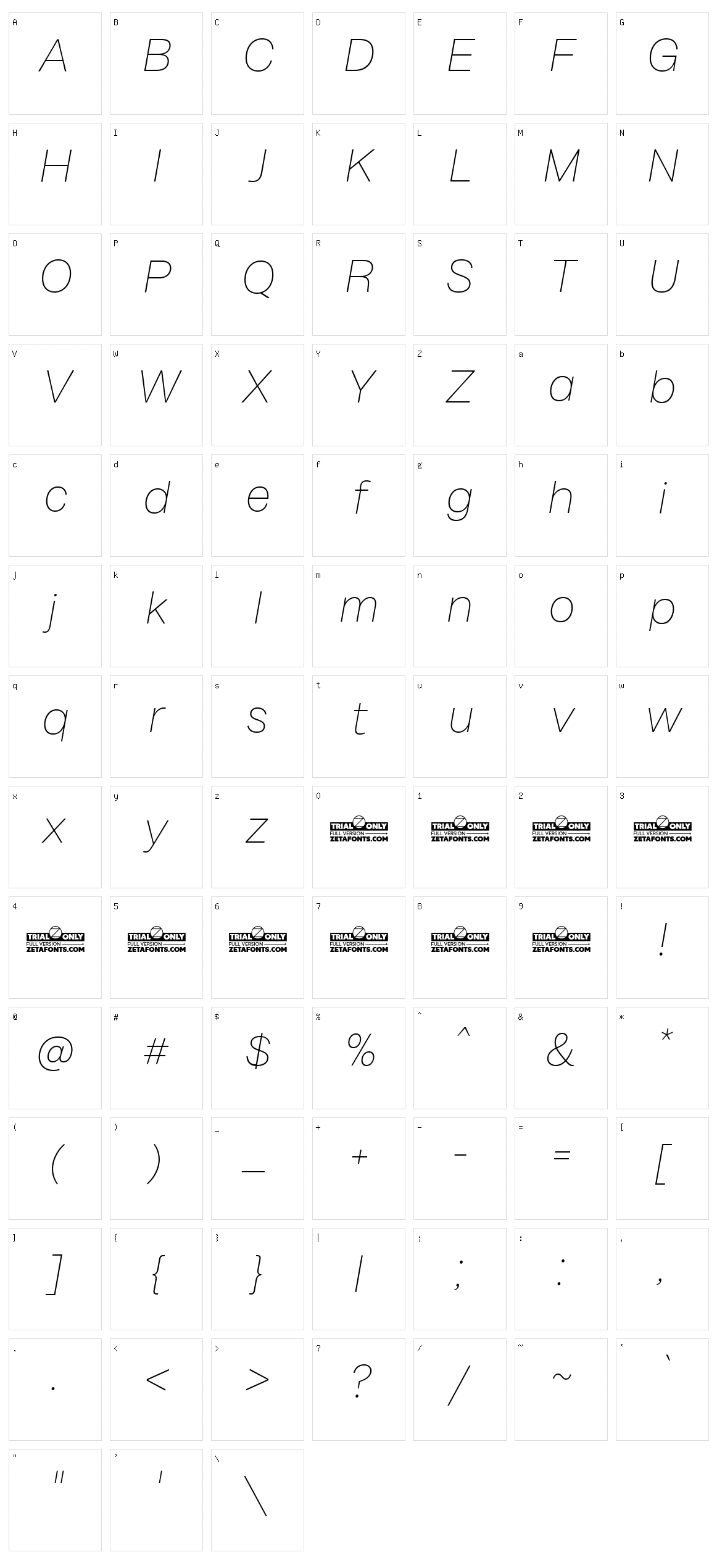 Milligram Character Set