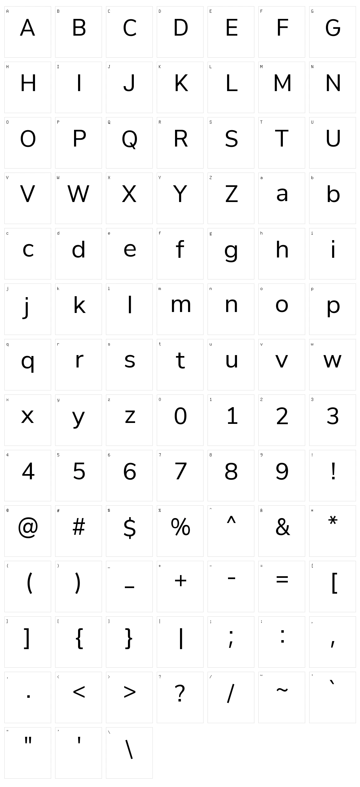 Min Sans Character Set