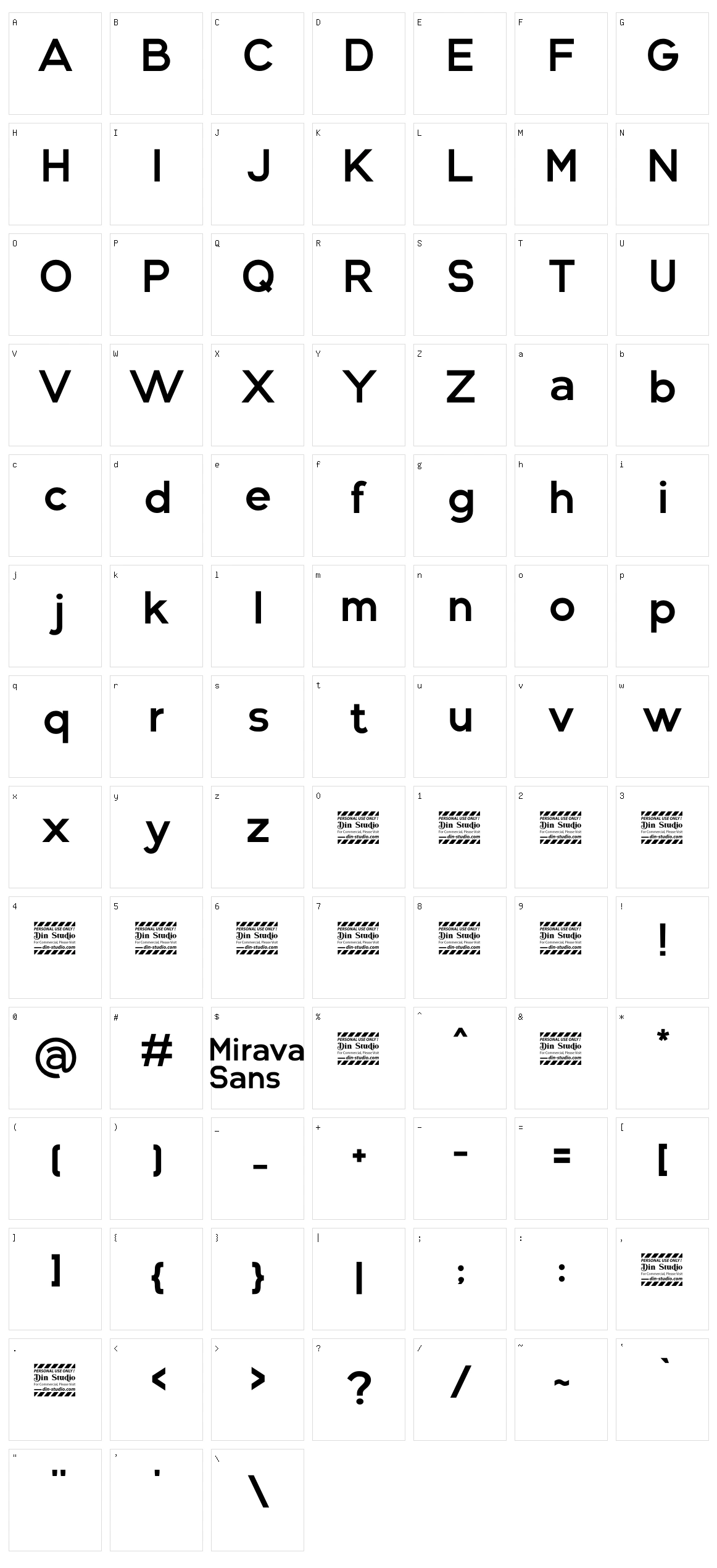 Mirava Character Set