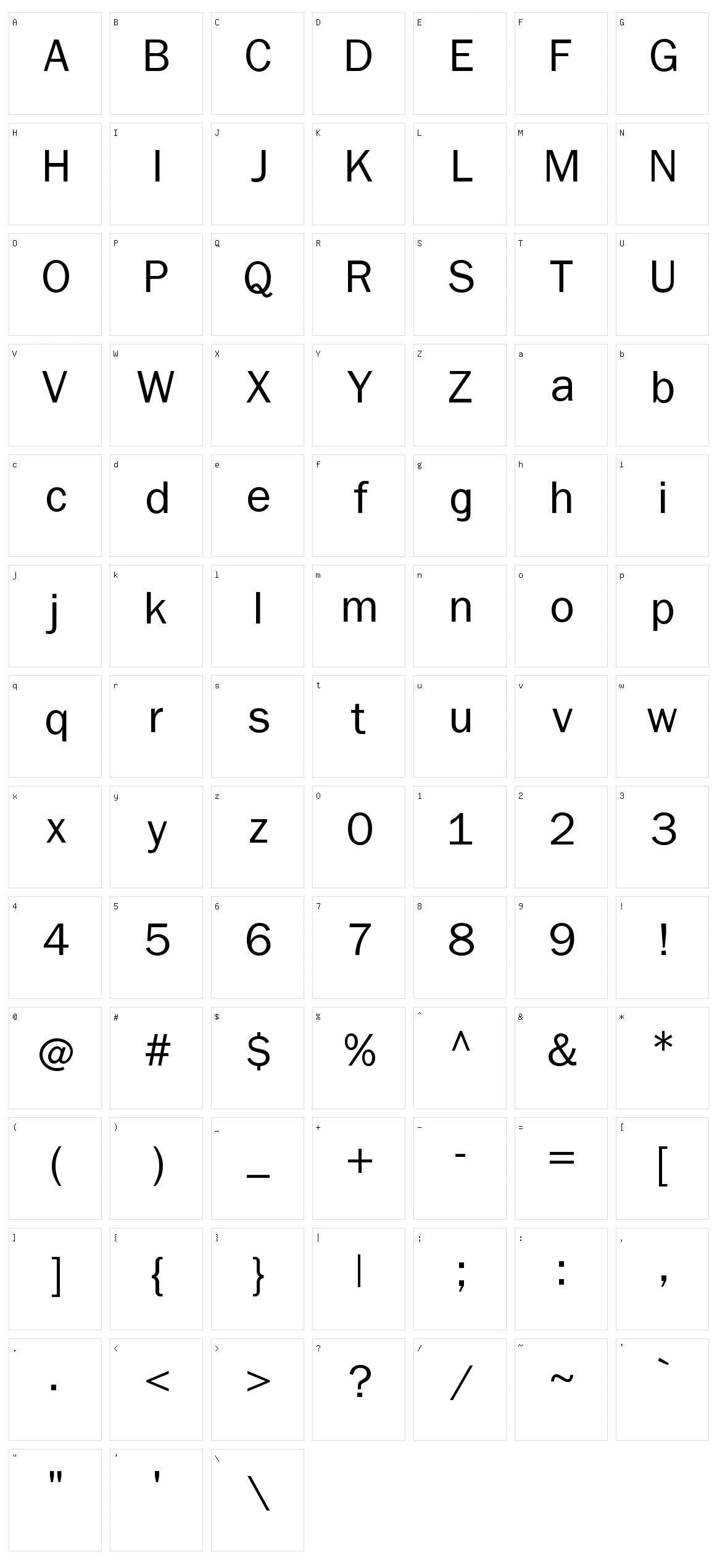 Non Serif Character Set