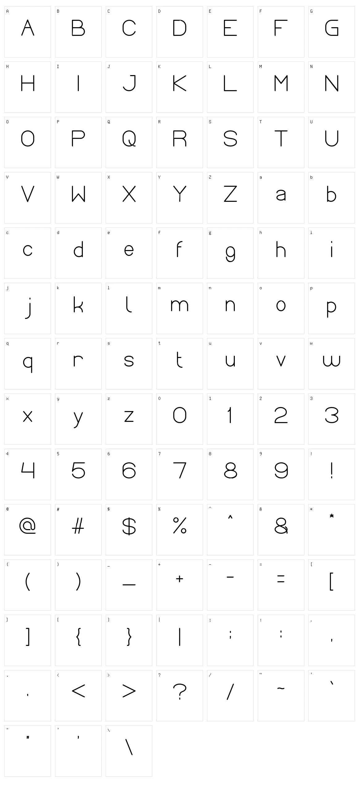 Optical Fiber Character Set