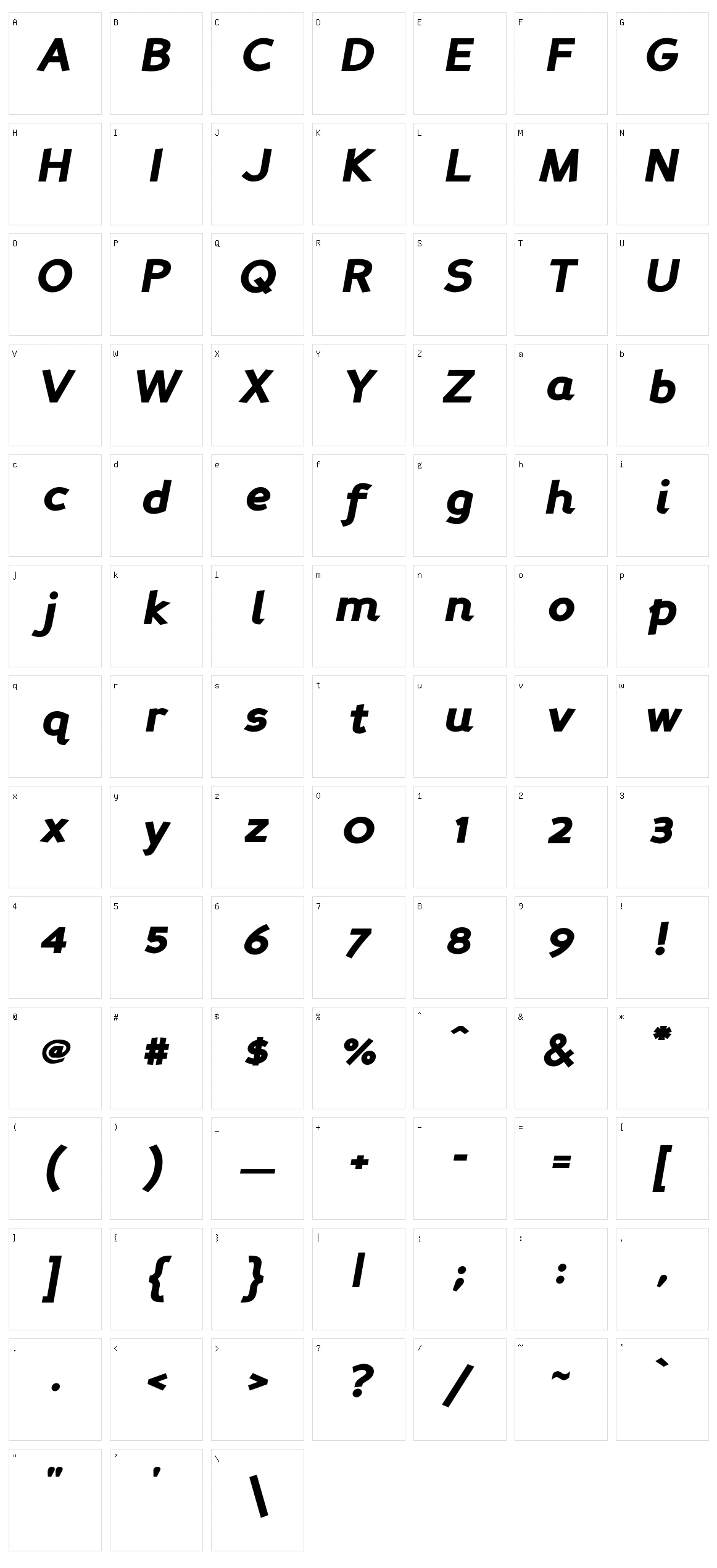 Perspective Sans Character Set