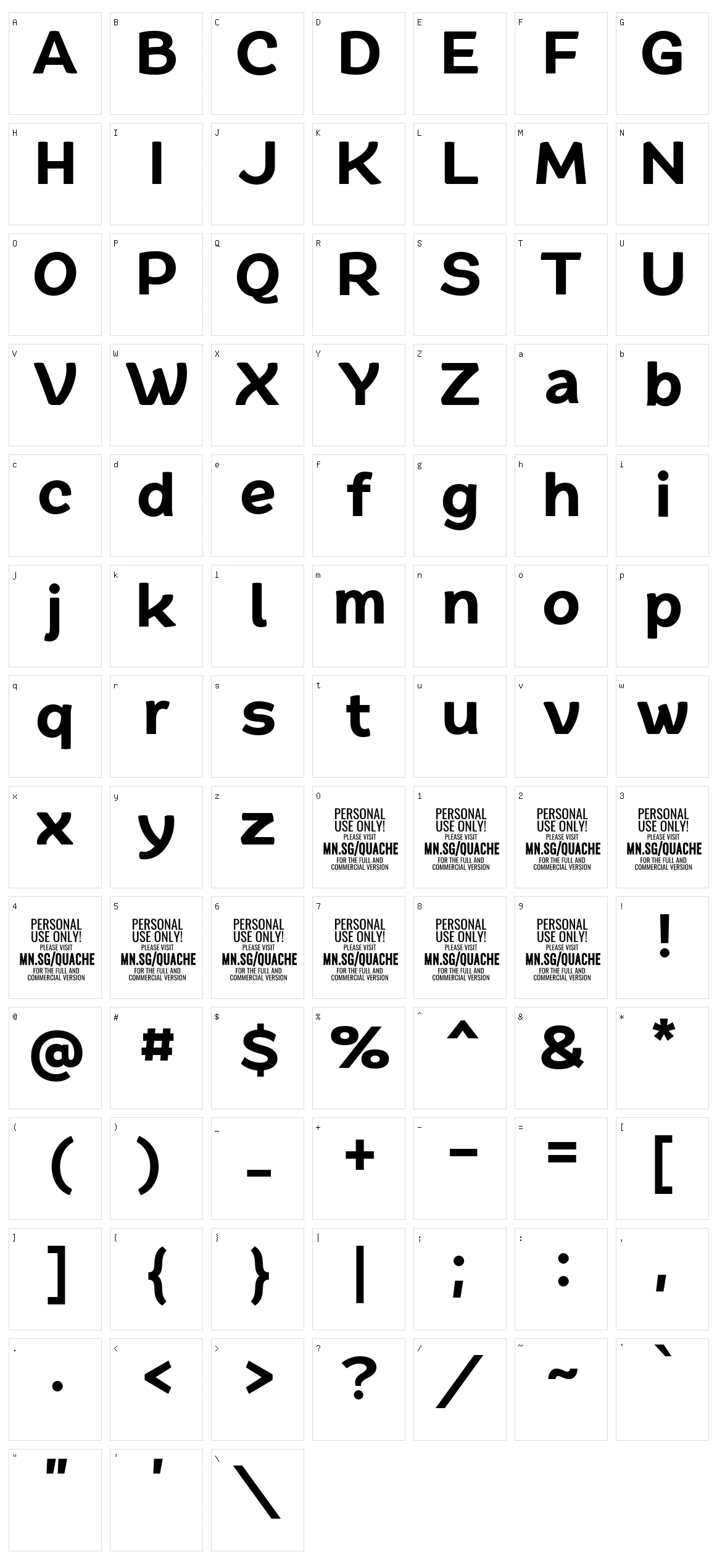 Quache Character Set