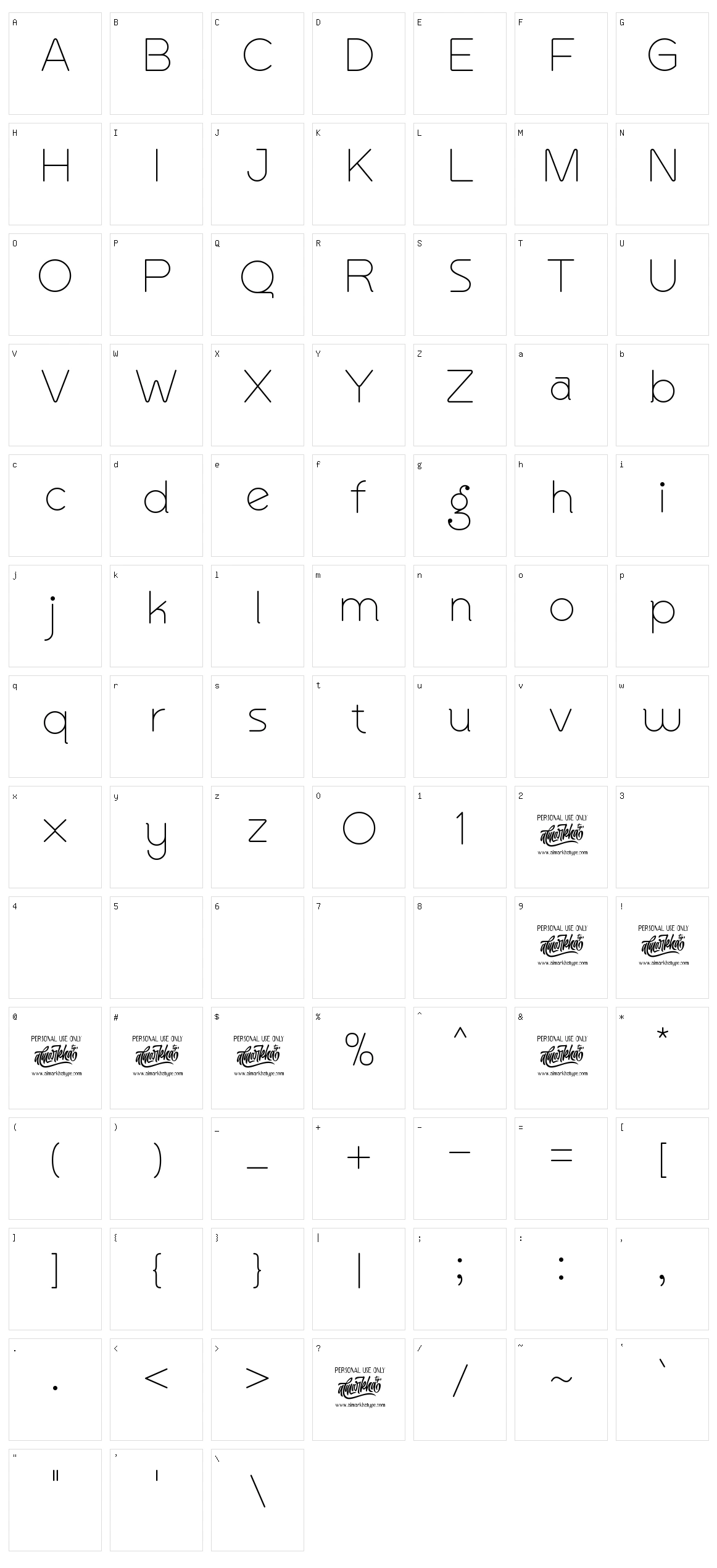 Quinger Character Set