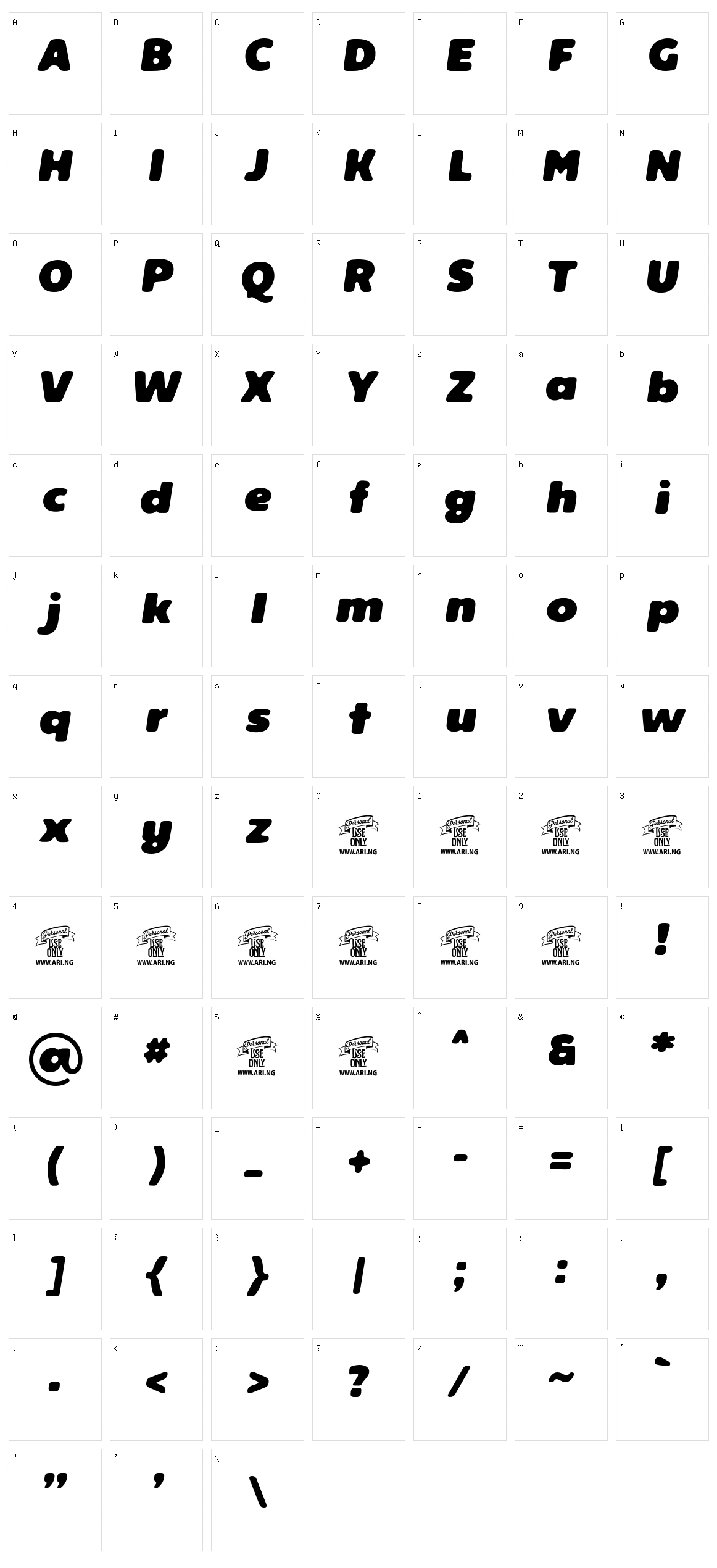Reeler Character Set