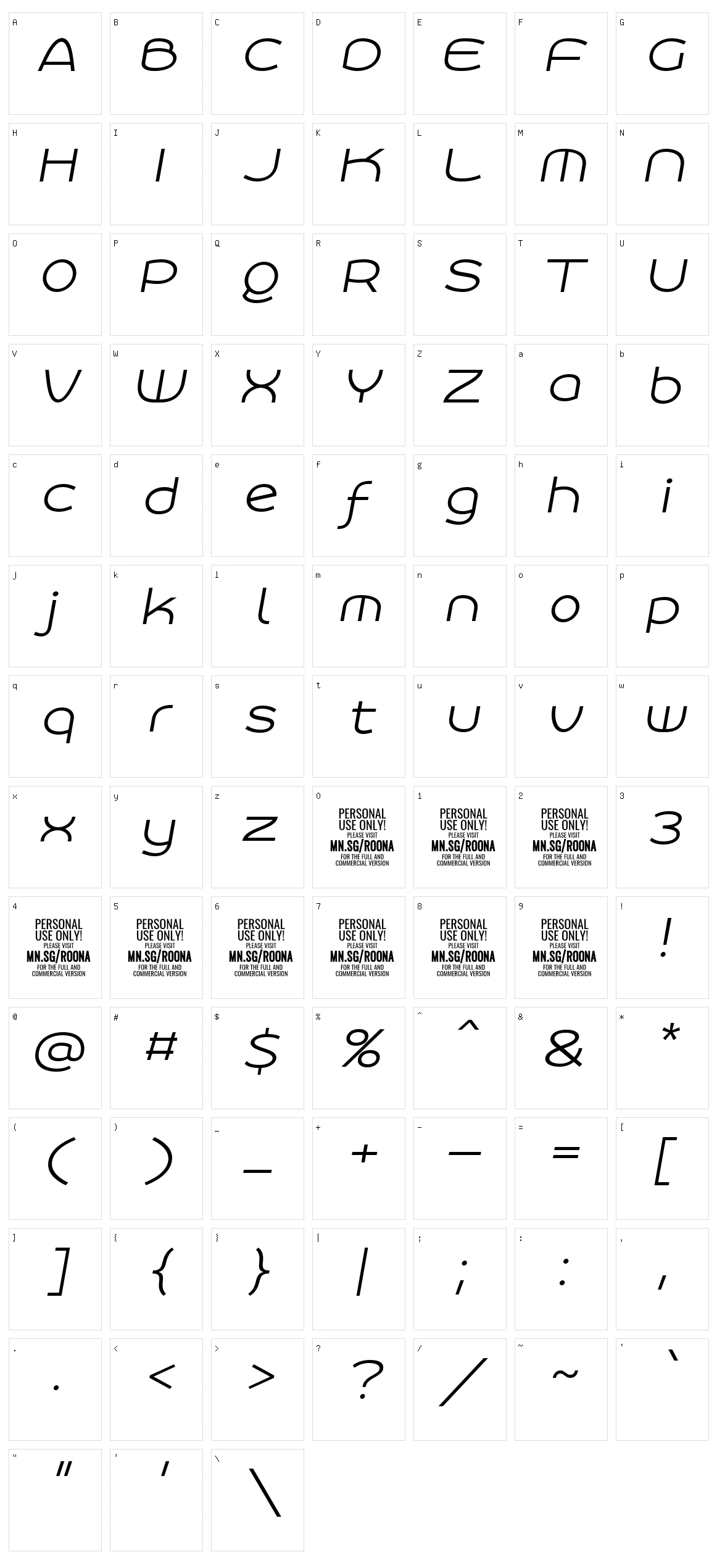 Roona Sans Character Set