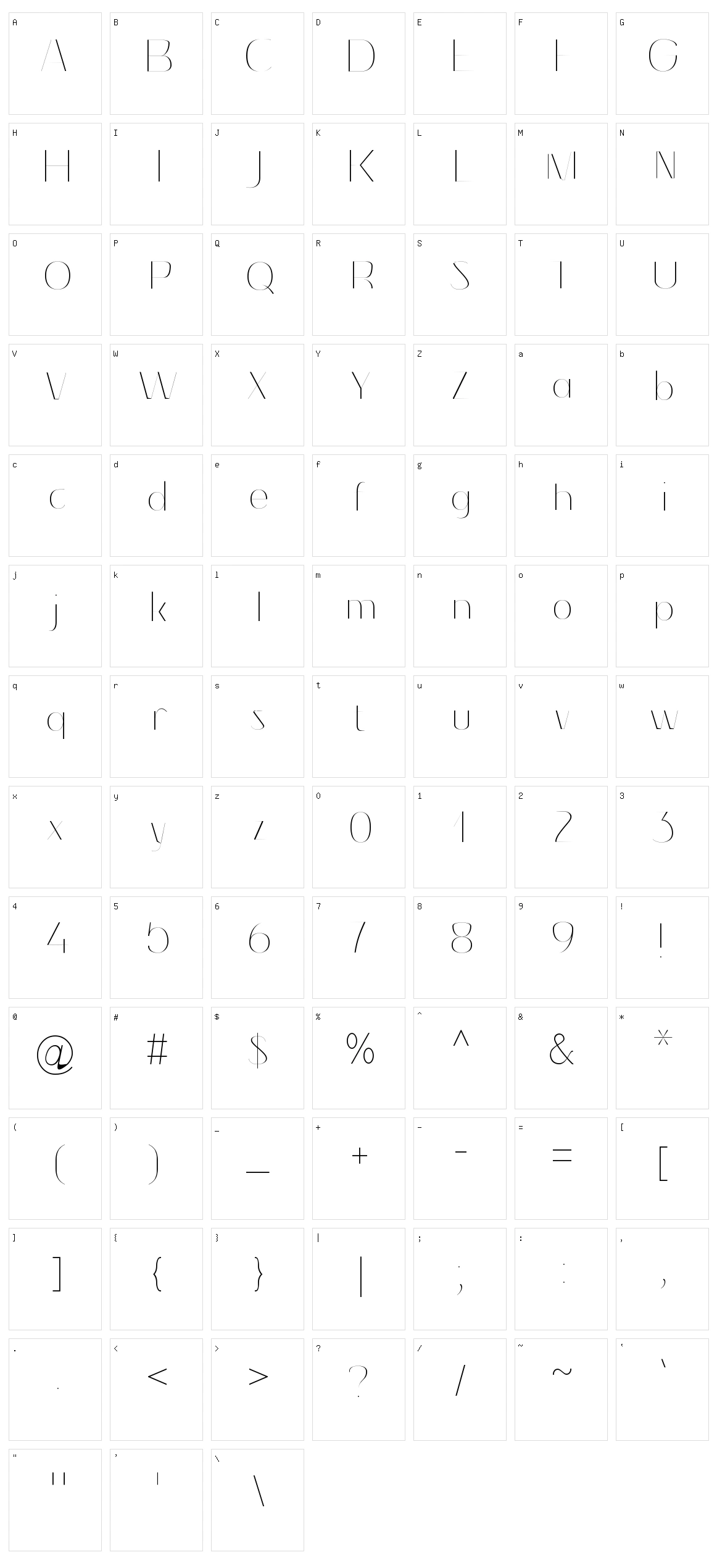 Slim Slim Character Set