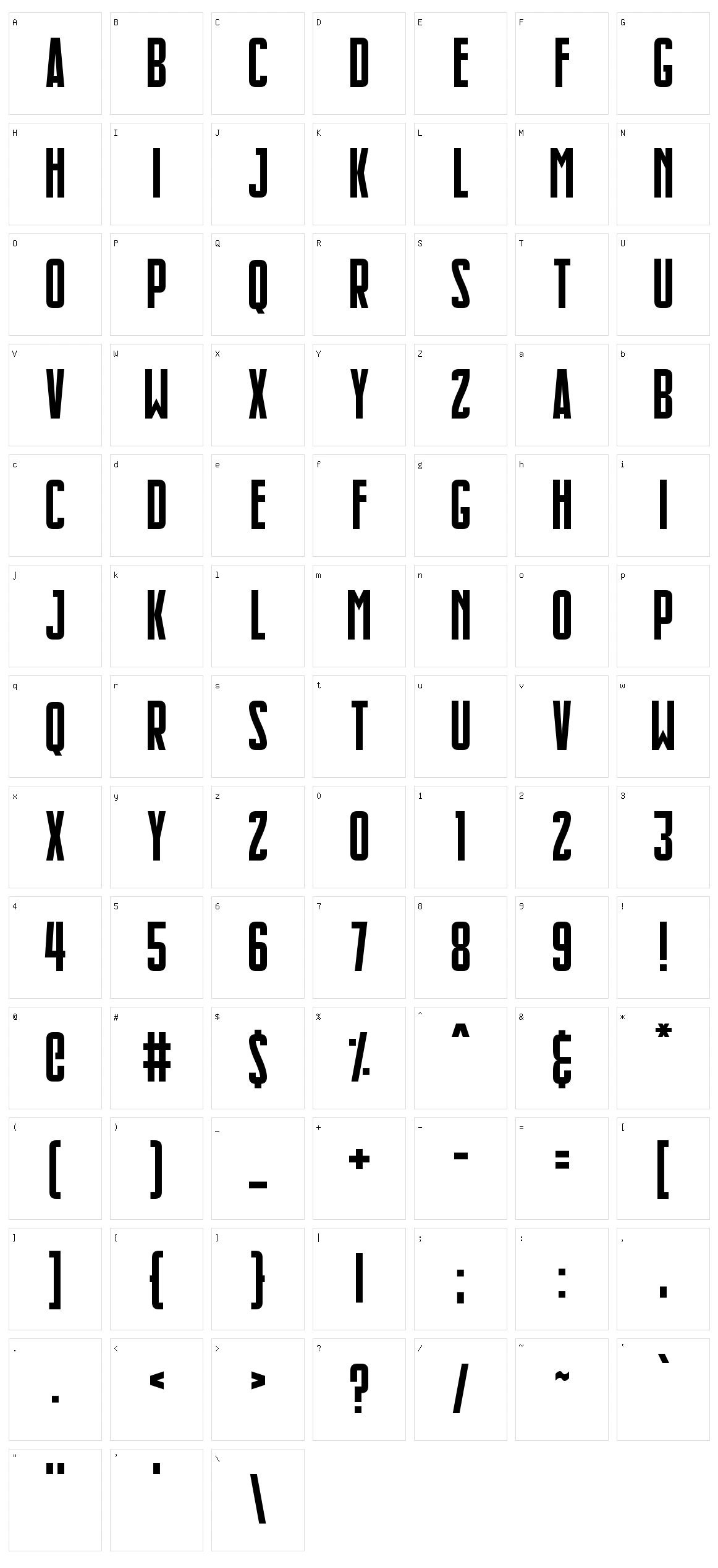 Slimlines Character Set